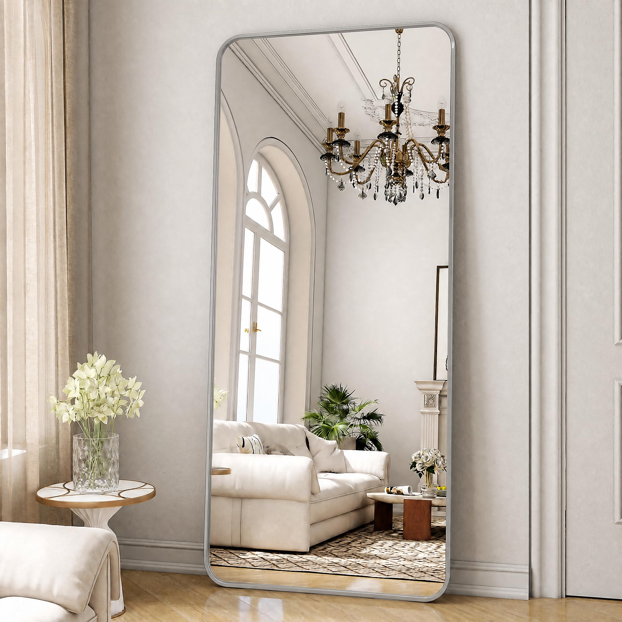 Photo 1 of ZENOMIRRIS Silver 26 x 71 Full Length Mirror Rounded Corner for Home Decor