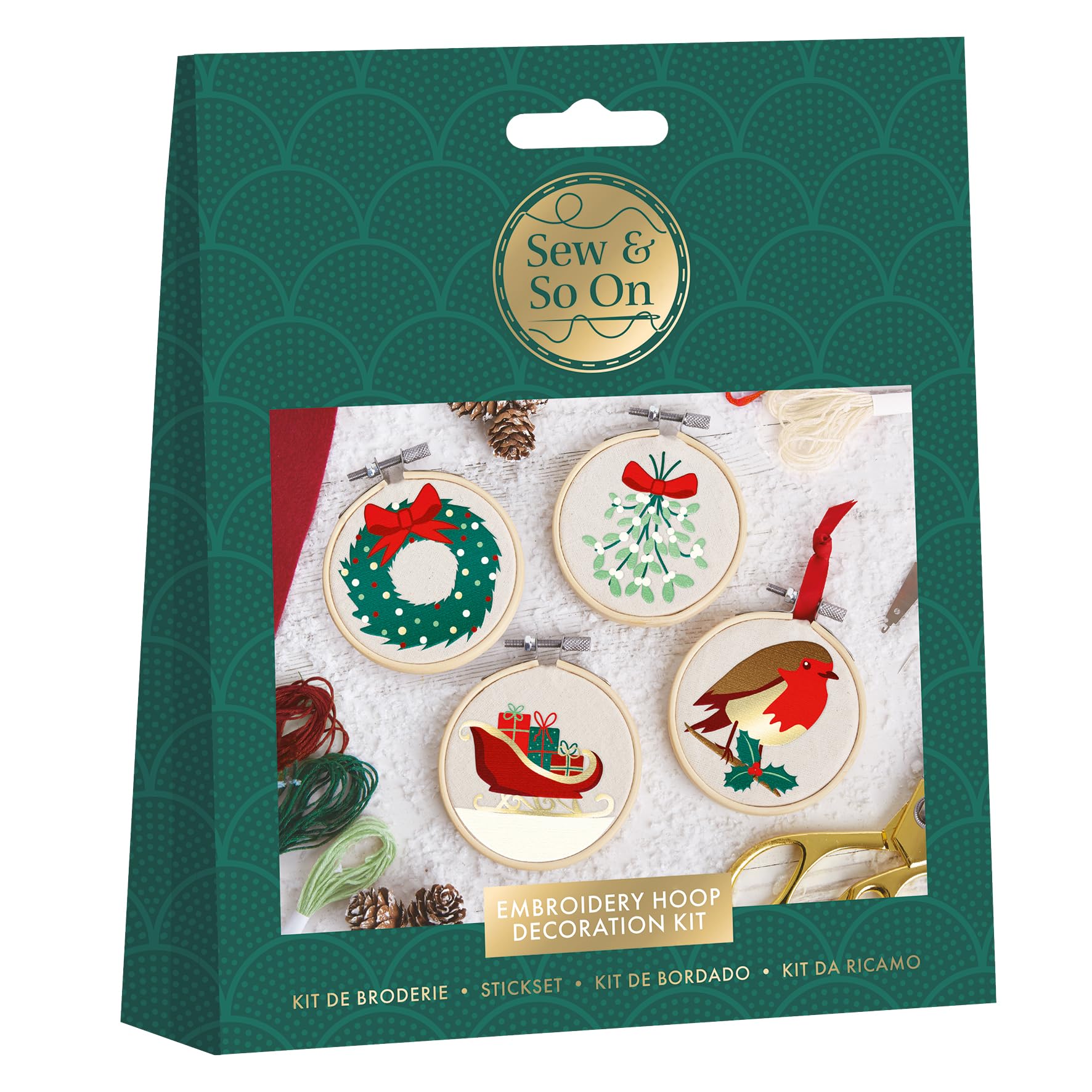Sew & So On Merry And Bright Sew And So On Premium Embroidery Kit, Embroidery Kits For Adults & Cross Stitch Kits For Adults Beginners, Gift Idea Embroidery Kit Beginner With Embroidery Patterns, Set