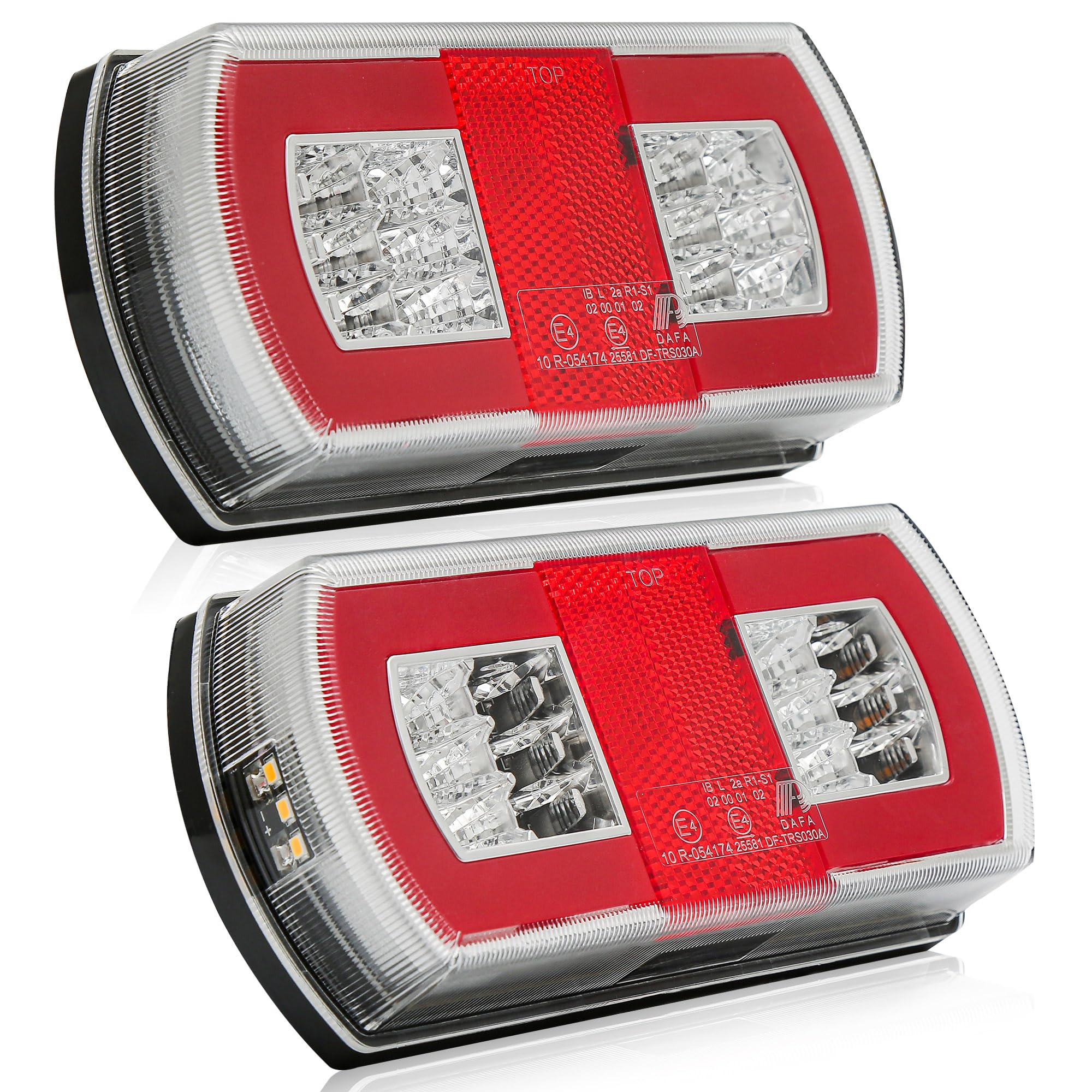 DARKGUARD LED Trailer Lights Rear 12V/24V IP67 Waterproof Towing Lights Set, Stop/Turn/Position/Number Plate/Reflector Functions, E-Mark Approved for Trailer Light Board, Caravan, Truck