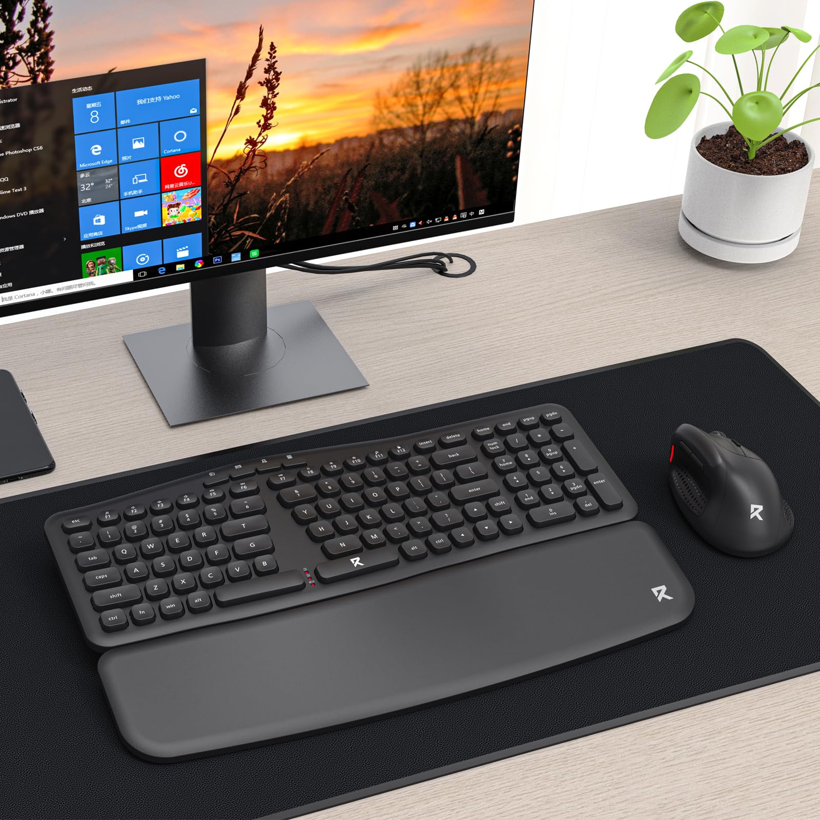 Redragon BS7162 - Combo de teclado y mouse inalámbricos, 108 teclas de 2.4 GHz, teclado inalámbrico de membrana de perfil bajo con diseño cómodo inclinado, reposamuñecas, mouse ergonómico máximo de