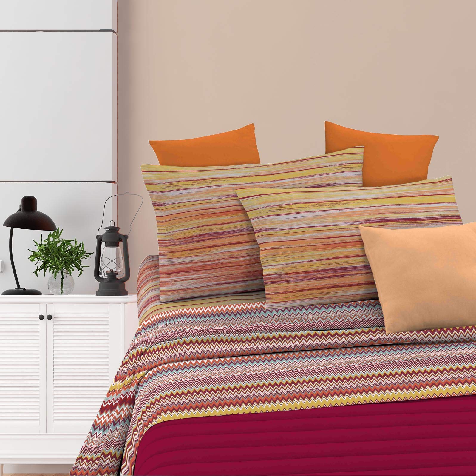 Italian Bed Linen Bed Linen Set Athena, Cotton, Rabat Arancio, 1 Place