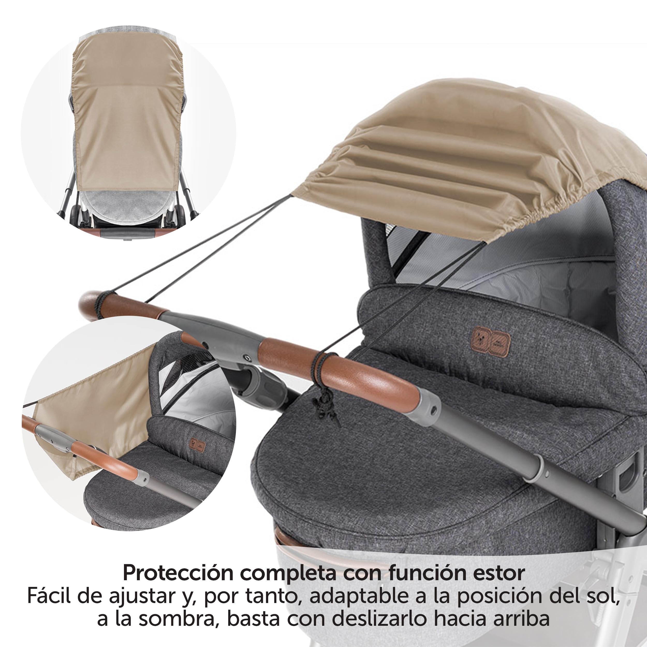 Zamboo Parasol Carrito Bebé Universal con Protección UV 50+ para Silla de Paseo y Capazo - Toldo con Filtro Solar con Recubrimiento Regulable - Capota Protectora - Beige