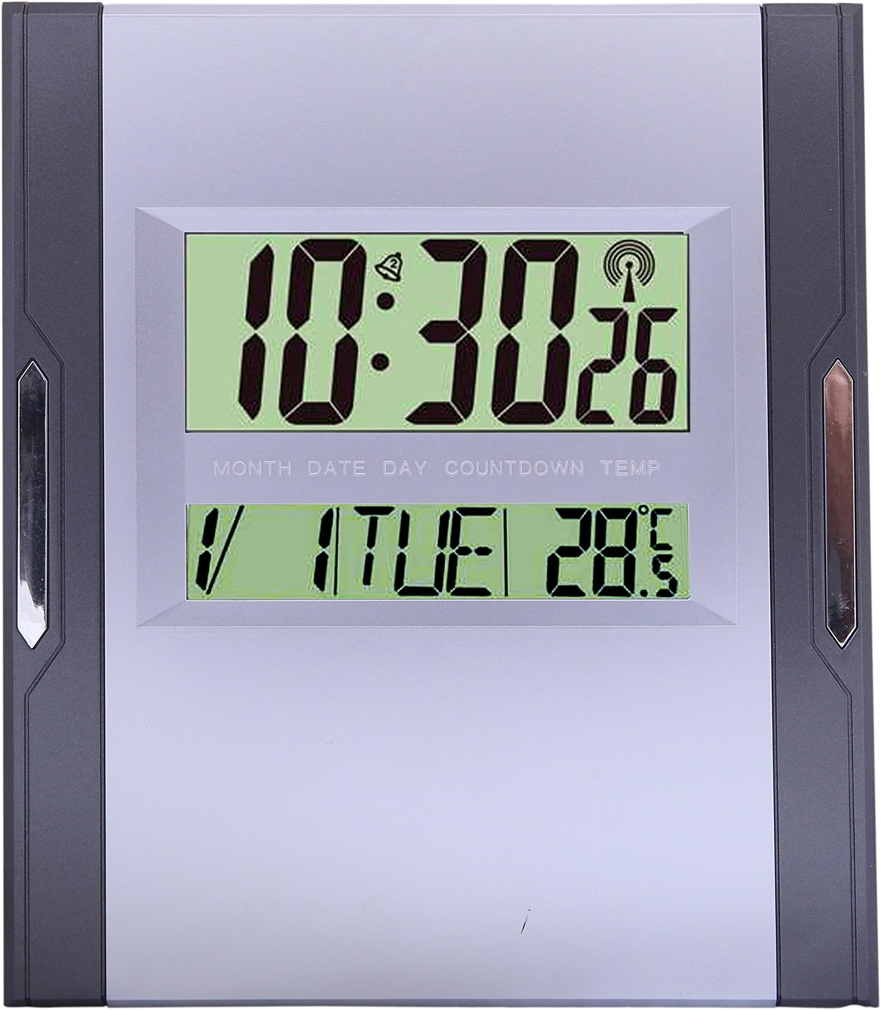Kadio Plastic Digital Clock (26 cm x 23 cm x 1.5 cm, Grey and Silver)