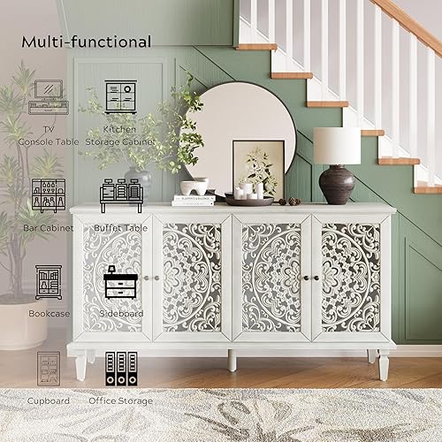 Miniatura 82 de Aparador moderno y elegante con patas y asas de metal dorado y estante ajustable, mesa consola clásica de 60 pulgadas, mesa de sofá, mesa de entrada