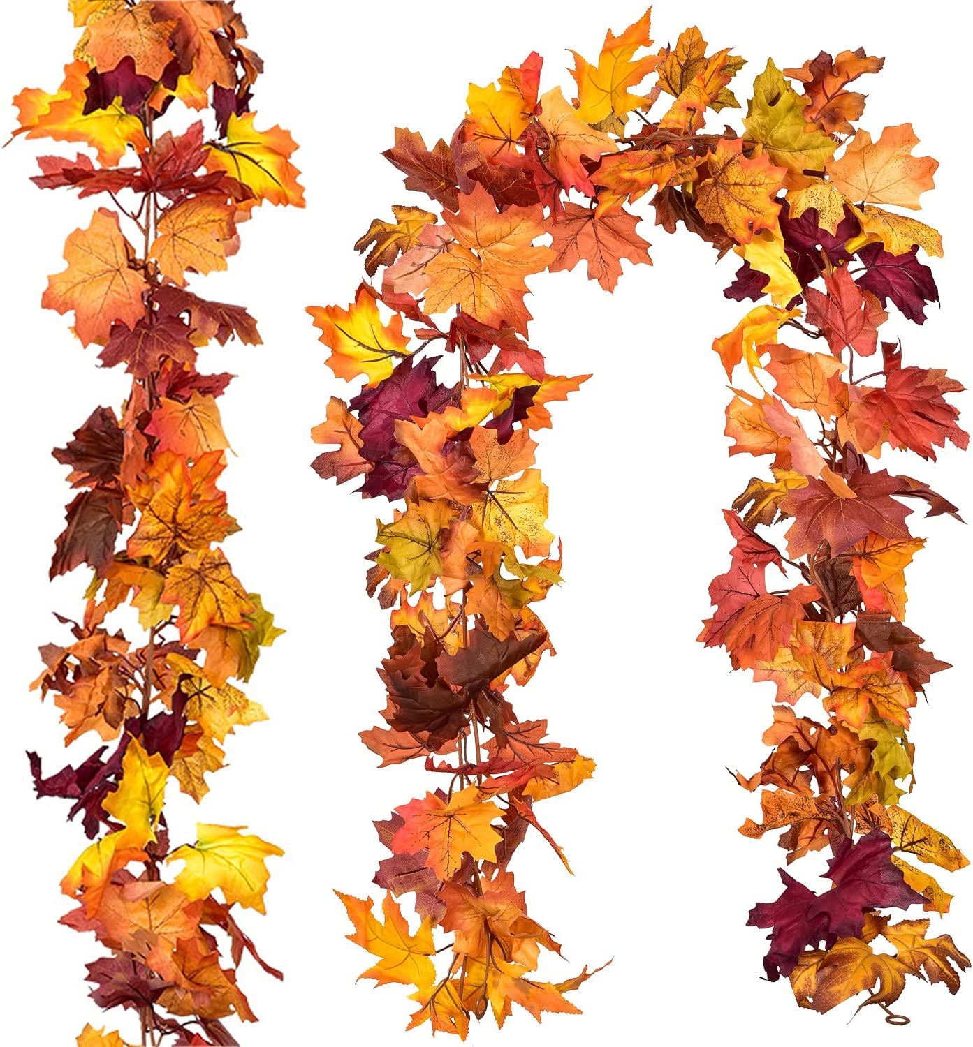 OEMG 2 Pack Artificial Autumn Fall Maple Leaf Garland with 40 LED String Light, Artificial Autumn Leaf Garland 180CM/Pack, Autumn Garland with Lights Autumn Fall Leaves Garland for Thanksgiving