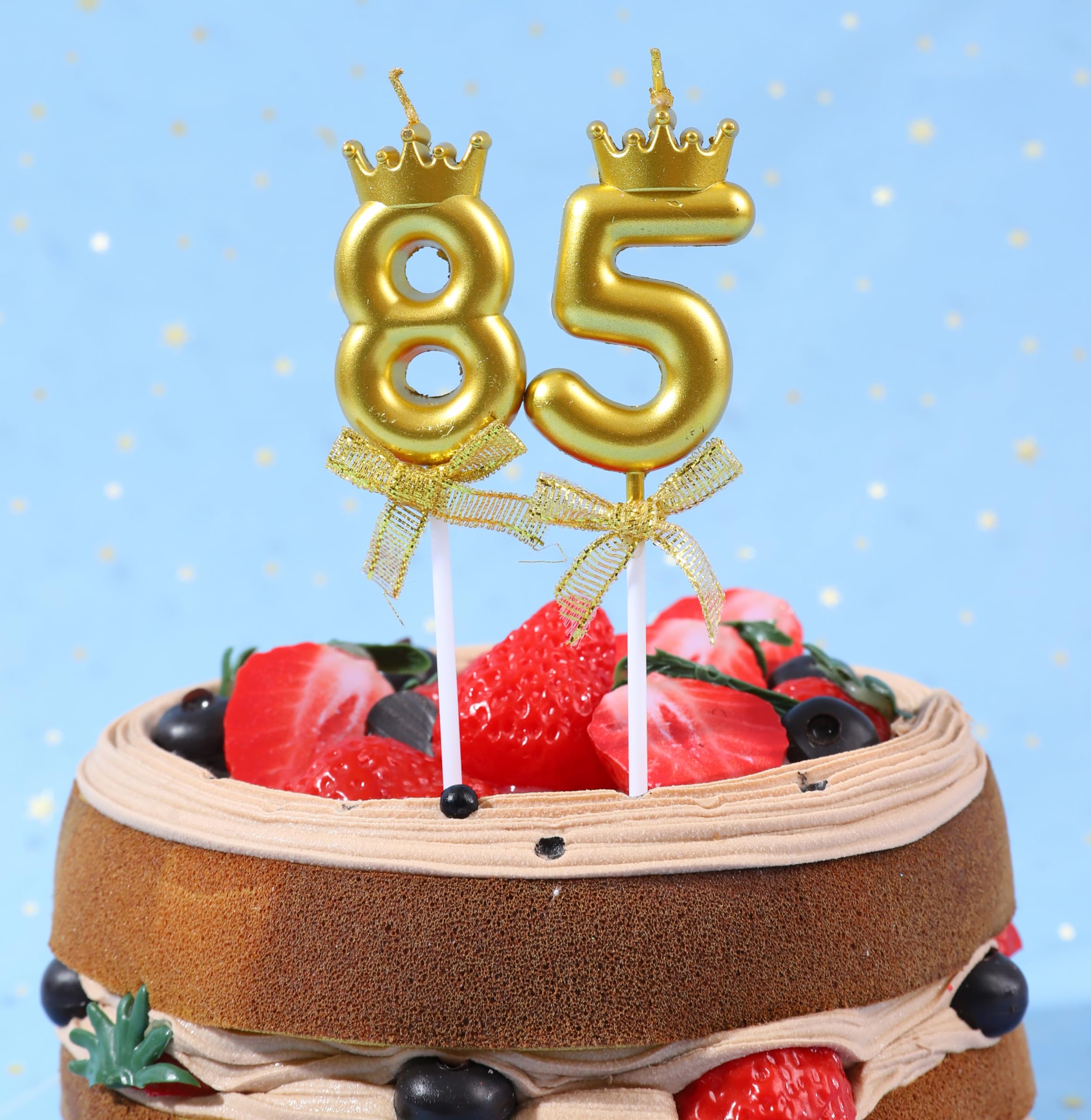 Candele Compleanno Oro 3D Con Corona - Numeri 85 E 58 Per Torta - Altezza 13 Cm - Per Anniversari E Festa Di Compleanno