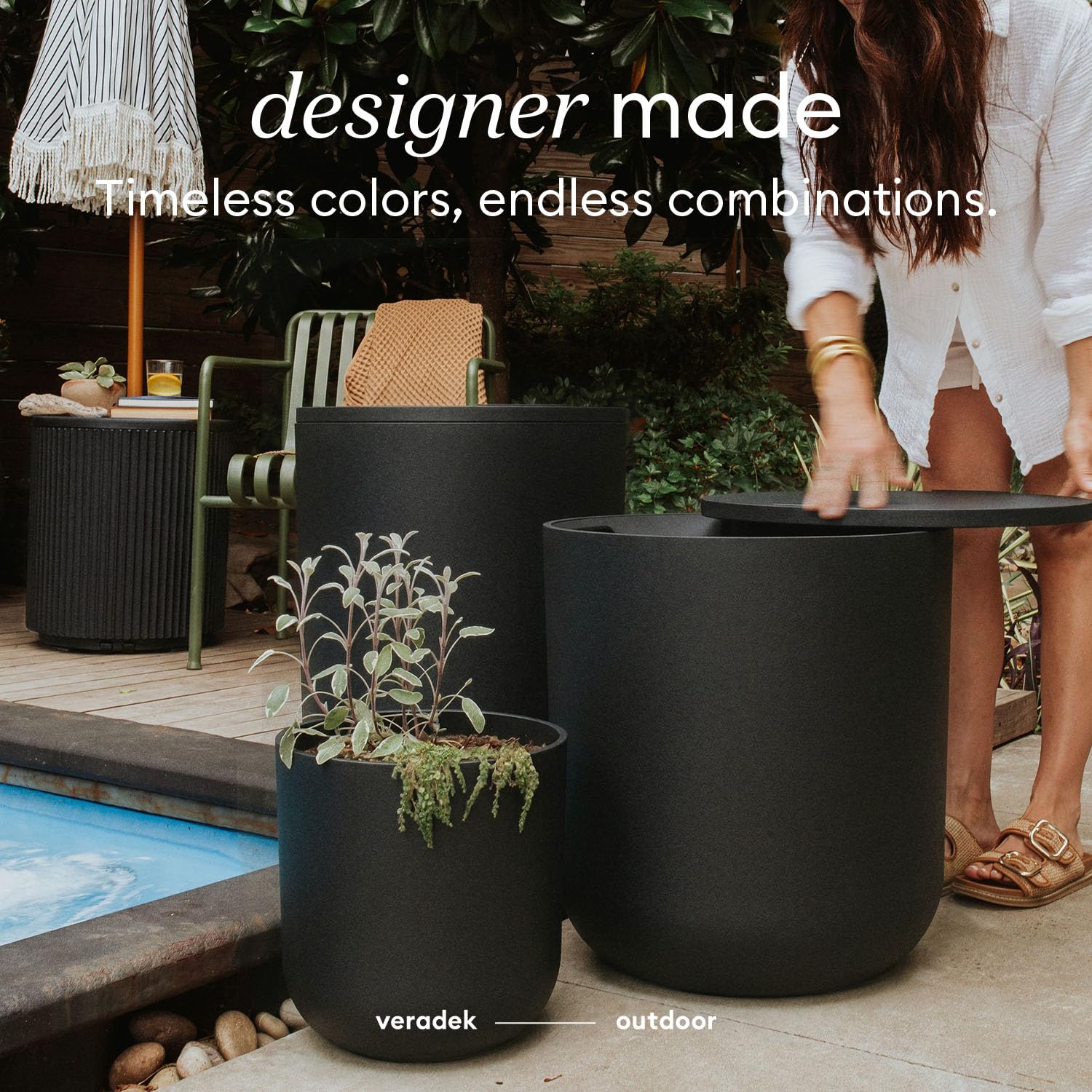 Veradek Outdoor Cooler Side Table - 2 in 1, Black, 21 inch: Black Smooth Surface