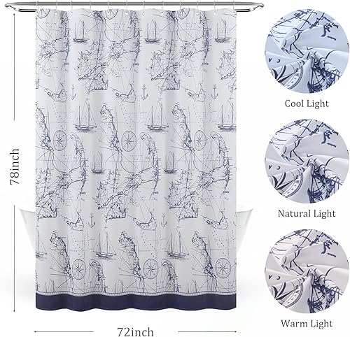Miniatura 25 de Under The Sea - Cortina de ducha de tela impermeable de poliéster azul marino para baño, 72 pulgadas de ancho x 72 pulgadas de alto Bajo