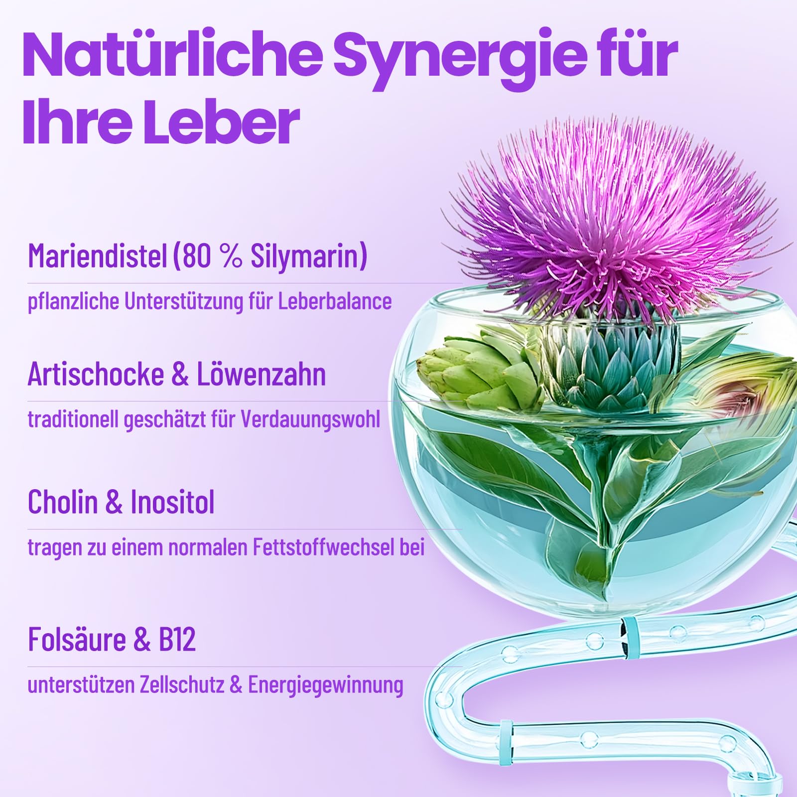 Leber Komplex 8-in-1 Mariendistel 120 Kapseln, Hochdosiert mit 80% Silymarin, Artischocke, Löwenzahn, Inositol Cholin trägt zu einem normalen Fettstoffwechsel bei Vegan