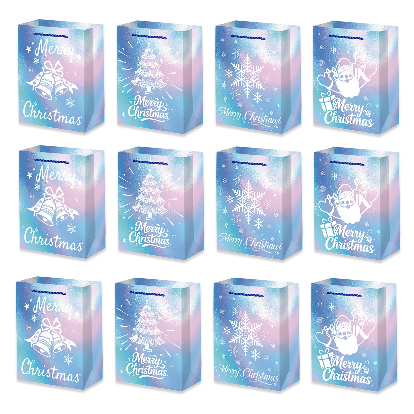 MORAINJAY 12 Pack Small Christmas Paper Bags, Blue Xmas Gift Bags