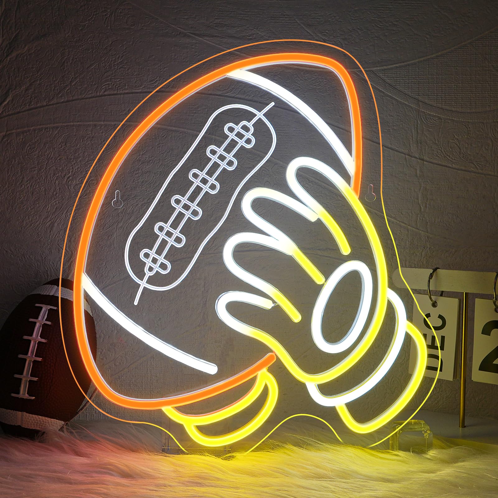 WLHOPE Football Neon Sign Rugby Neon Signs for Wall Decor Football-Shaped Led Lights for Bar Sports Theme Party Rugby Game Room Bedroom Dorm Decoration Gifts for Teens Football Gifts