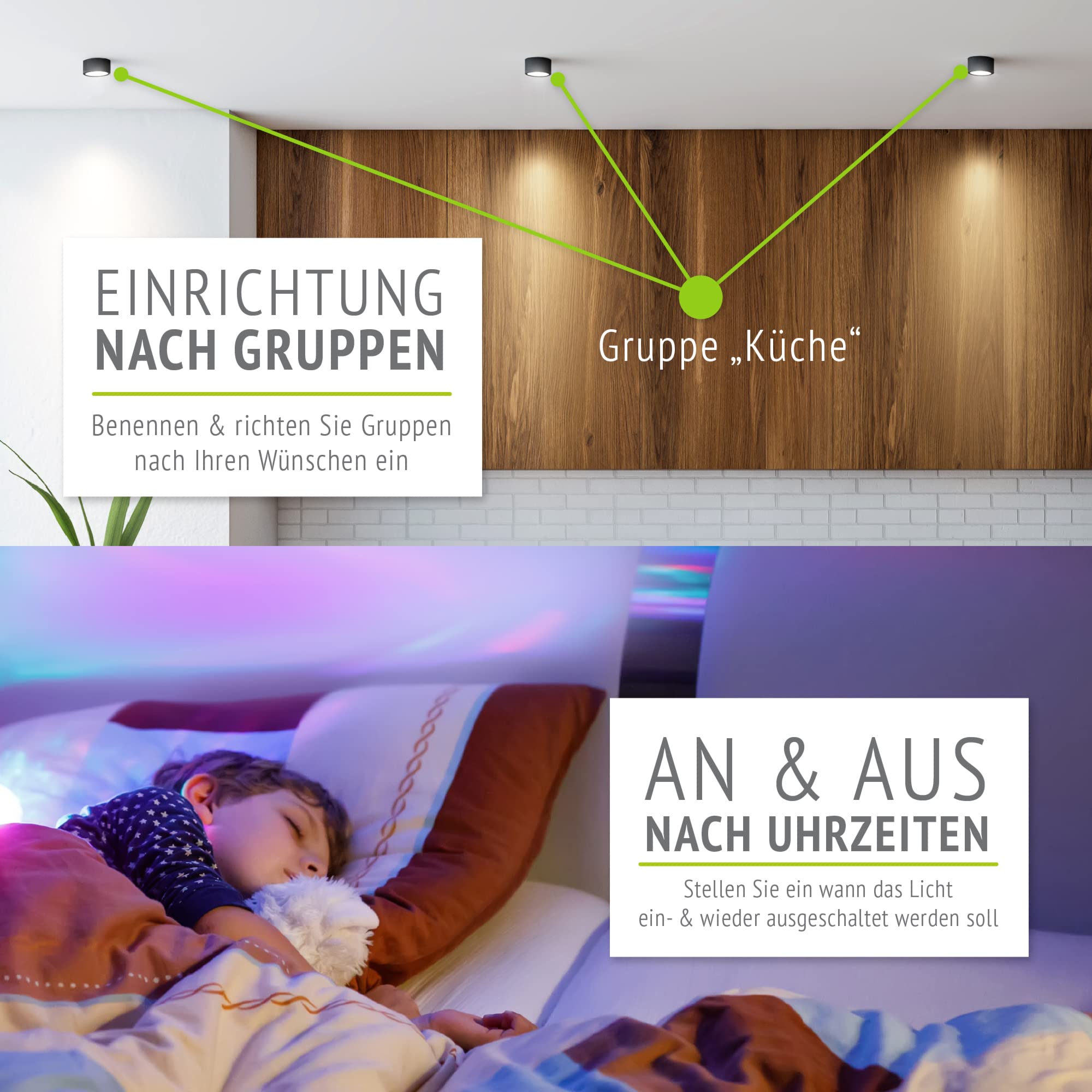 linovum 4er Set SMOL Aufputz Deckenlampe schwenkbar kompatibel mit Alexa & Google - Deckenlicht schwarz mit Smart RGB LED 230V
