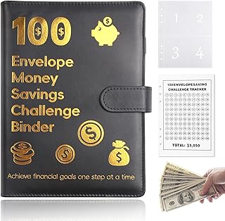 100 Envelopes Money Saving Challenge Binder, Budget Binder Easy and Fun Way to Save $5,050, Budget Book with Cash Envelopes, Money Saving Challenge Book for Home Budgeting Planner and Saving Money