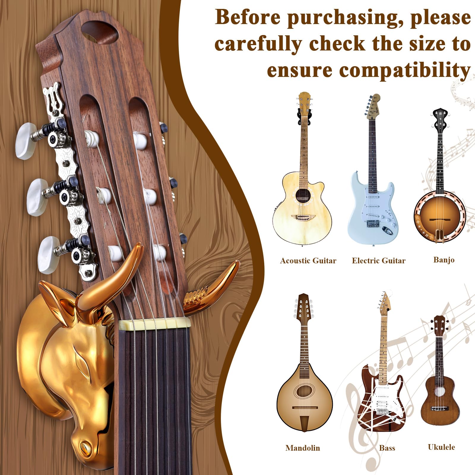 DoubleFill Soporte de pared para guitarra de toro, soporte de pared para guitarra, soporte de pared para guitarra, soporte de pared para guitarra, ukelele, soporte de pared para guitarra acústica