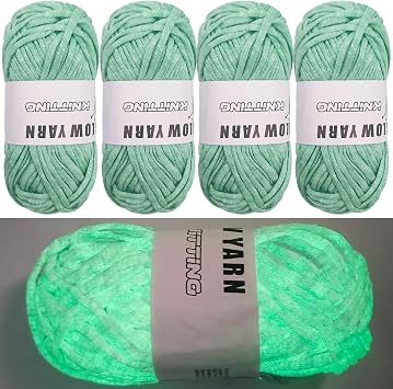 4PCS Glow in The Dark Yarn,4mm Crochet Yarn,Yellow Yarn,for All Kinds of Clothes, Socks, Sweaters, Gloves, Shawls, Scarves, Etc.