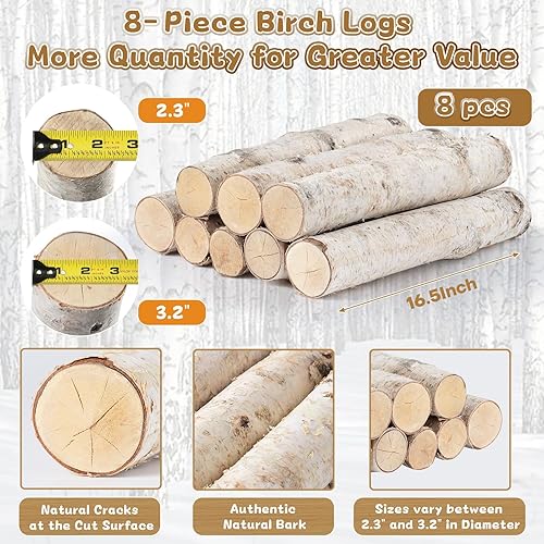 Miniatura 2 de Paquete de 8 troncos de abedul (2.3 a 3.2 pulgadas de diámetro) madera de abedul para decoración de chimeneas, troncos de chimenea, ramas de madera