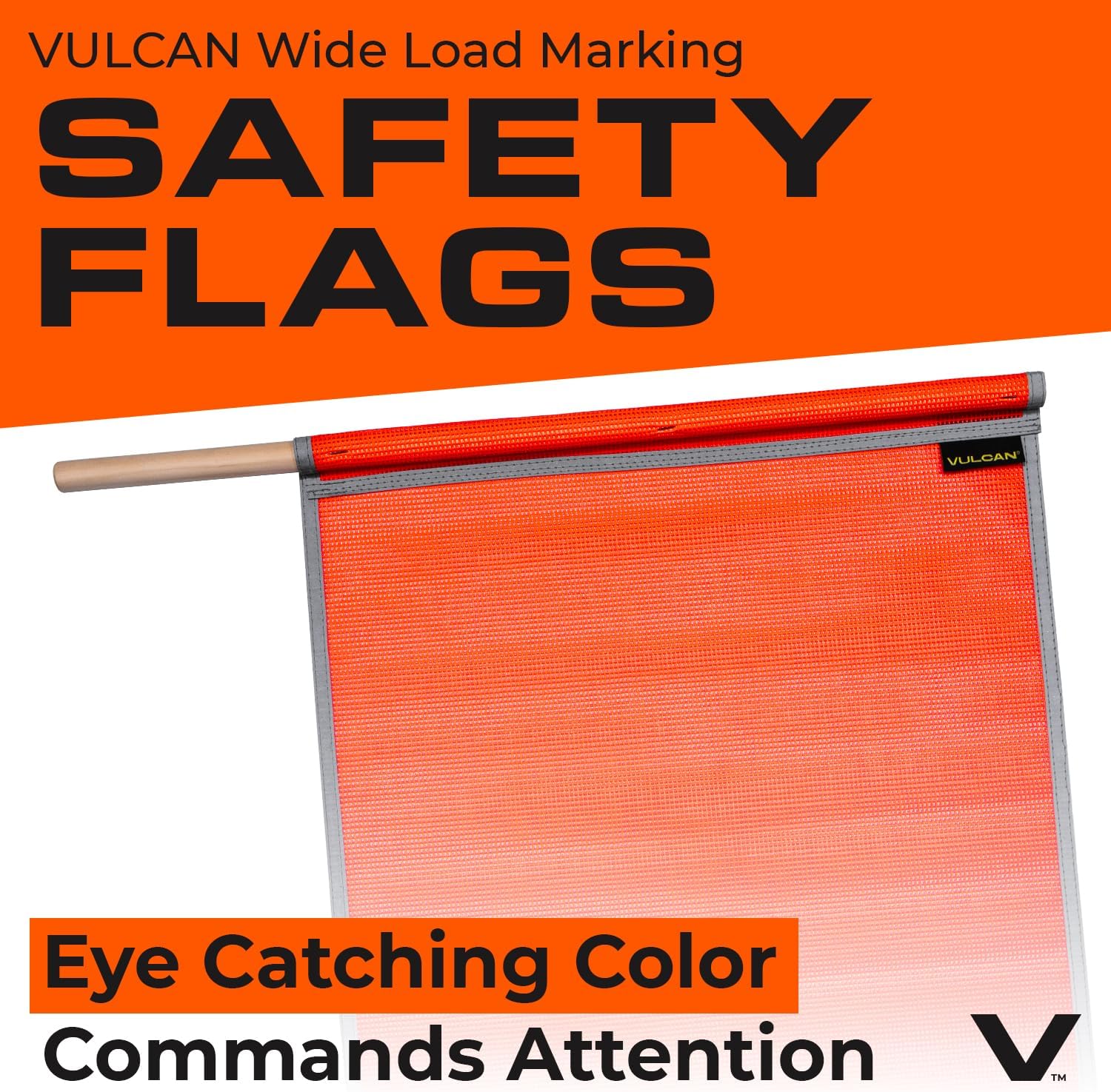 VULCAN Safety Flags With Border - Bright Orange - PVC - Dowel - 18 Inch x 18 Inch - 4 Pack