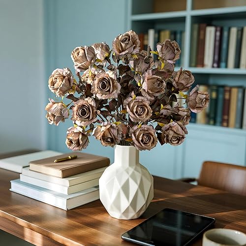 Miniatura 5 de Flores artificiales, rosas artificiales, rosas falsas de 23.2 pulgadas, flores artificiales de tallo largo para jarrón alto, rosa de seda, 20