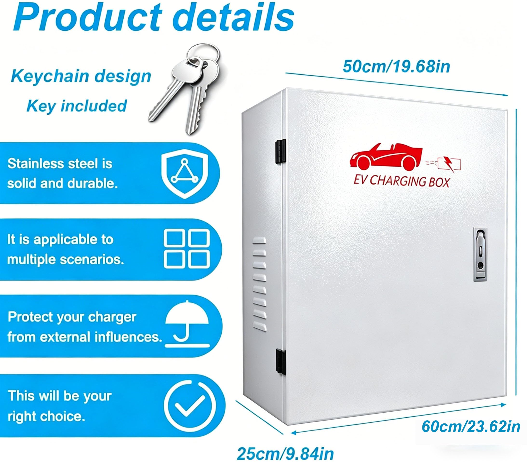 Wallbox Caja protectora contra la intemperie, funda universal para cargadores tipo 1/tipo 2, con gancho de almacenamiento y protección antirrobo, IP54 resistente al agua y al polvo (blanco)