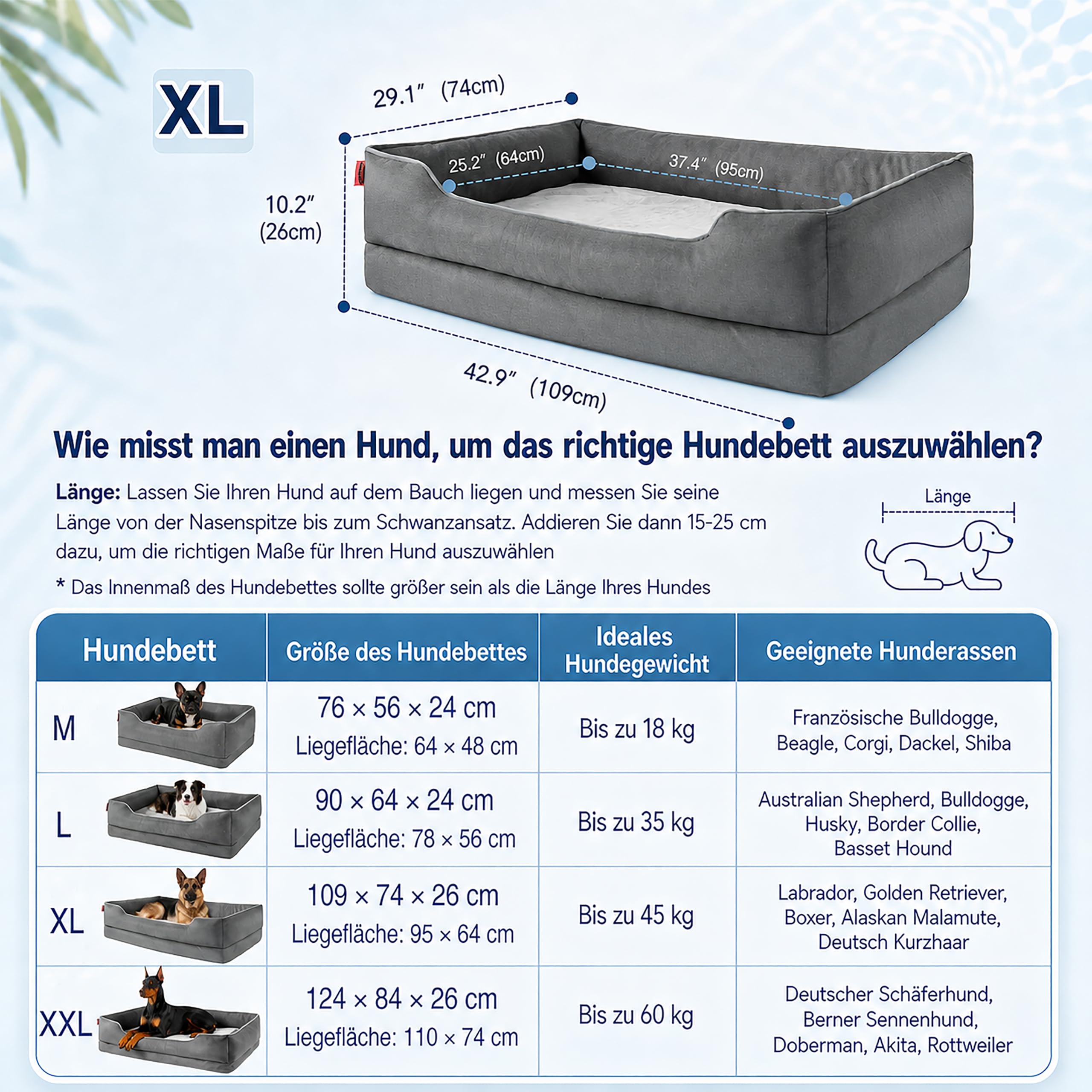 Zedelmaier Orthopädisches Hundebett für mittelgroße & Grosse Hunde, 109×74×26 cm, kratzfestes Hundekorb, Dicker Hundekissen, Hundekörbchen waschbar, ergonomisches Hundesofa mit abnehmbarem Bezug