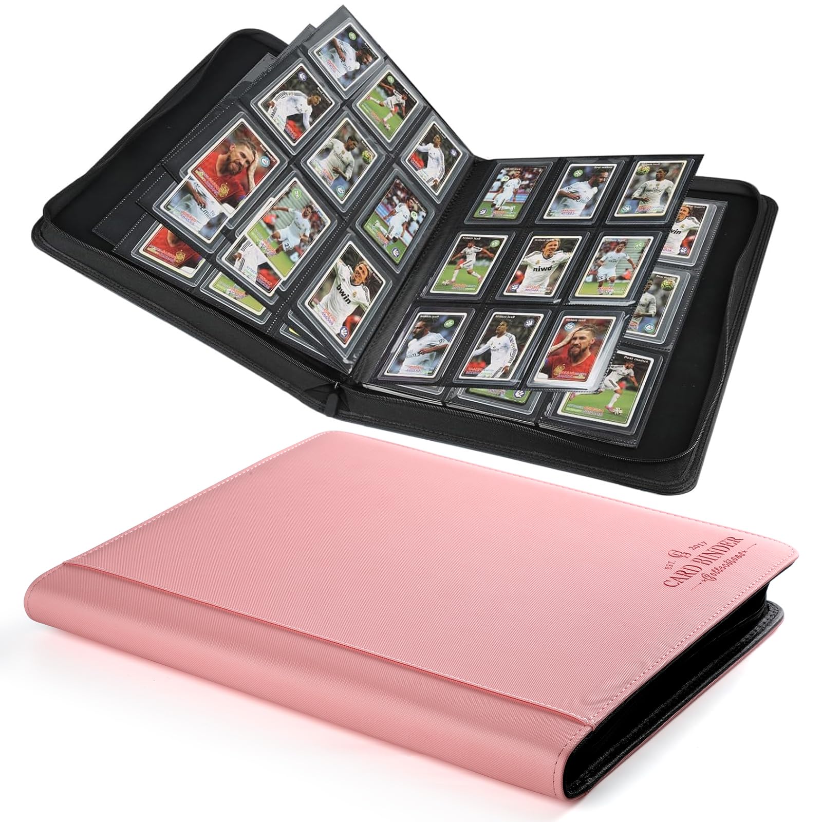 Toploader Binder,Toploader Hard Cases, 9-Pocket Pages Sleeves Hold up 288 Cards.Toploader Card Binder with Sleeves for “3×4” rigid，Card Holder(pink)
