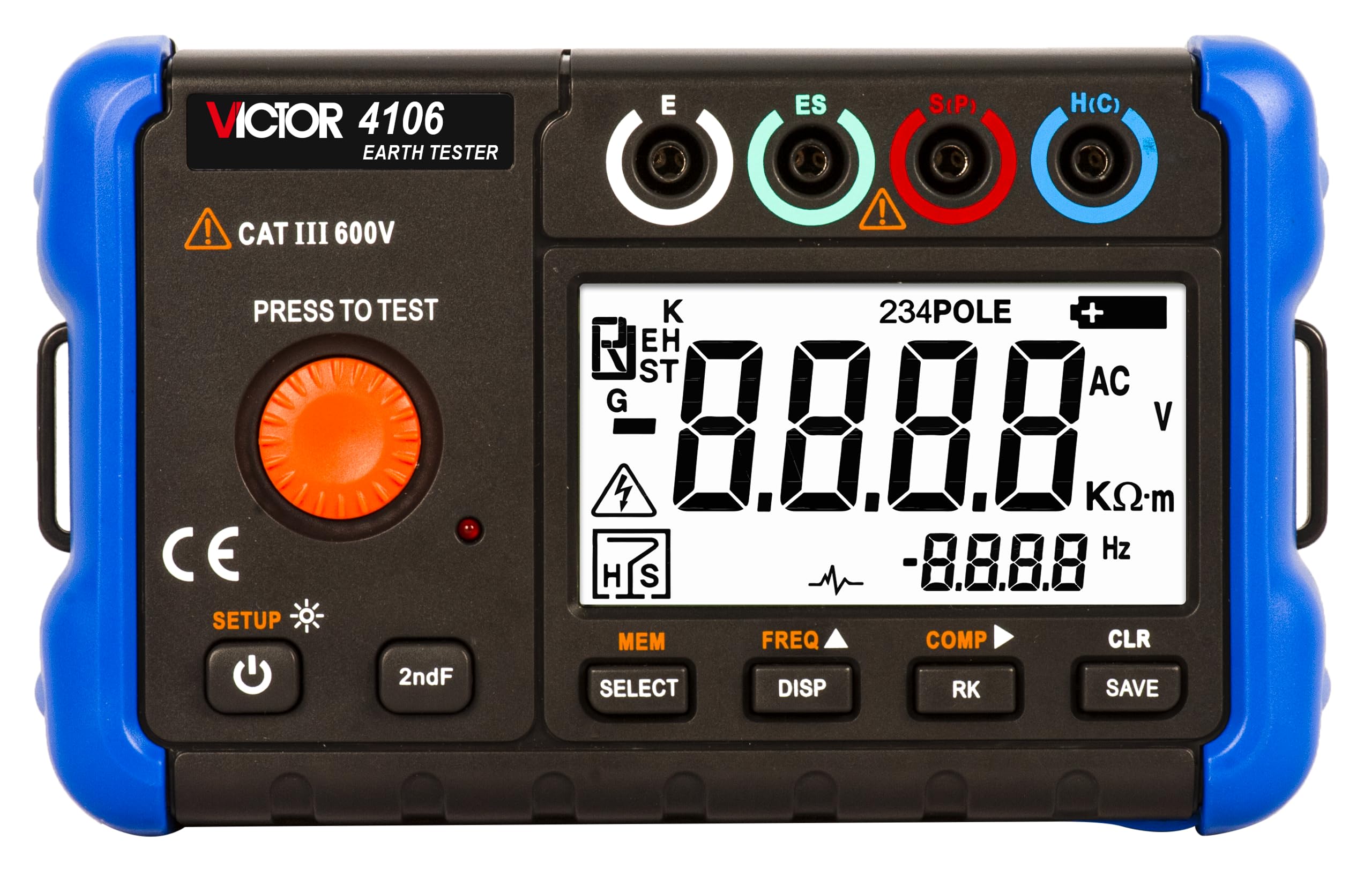 QDTimes 4106 Earth ResistanceTester 2 Pole 3poles 4 Poles Method Voltage 20V Current 20mA Frequency Soil resistivity Measurement(Victor 4106)