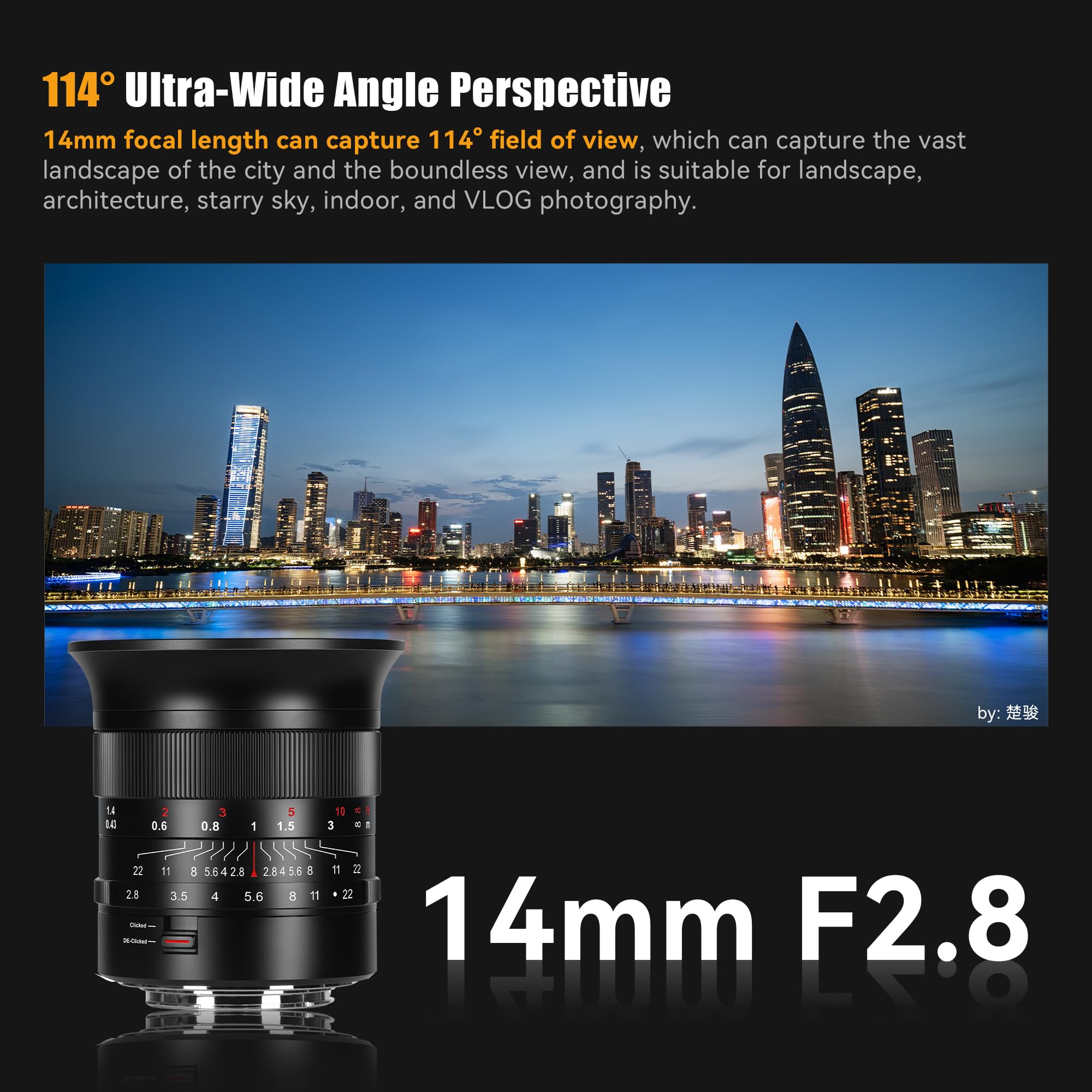 Objectif 7artisans MF14mm F2.8 Plein Format Ultra Grand Angle Grande Ouverture 114° Compatible avec Les appareils Photo Hybrides Sony à Monture E FX3, FX30, A1, A9, A7m, A7r, A7s, A7c