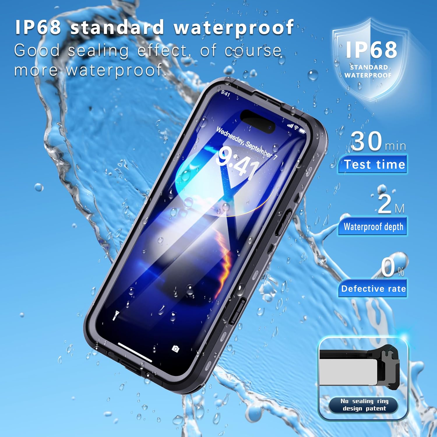 Hllhunkhe for iPhone 16 Pro Max Case Waterproof - [Built-in Screen Protector] [Compatible with Magsafe] [IP68 Underwater] Full Body Heavy Duty Rugged Phone Cover 6.9 inch, Black - Image 3