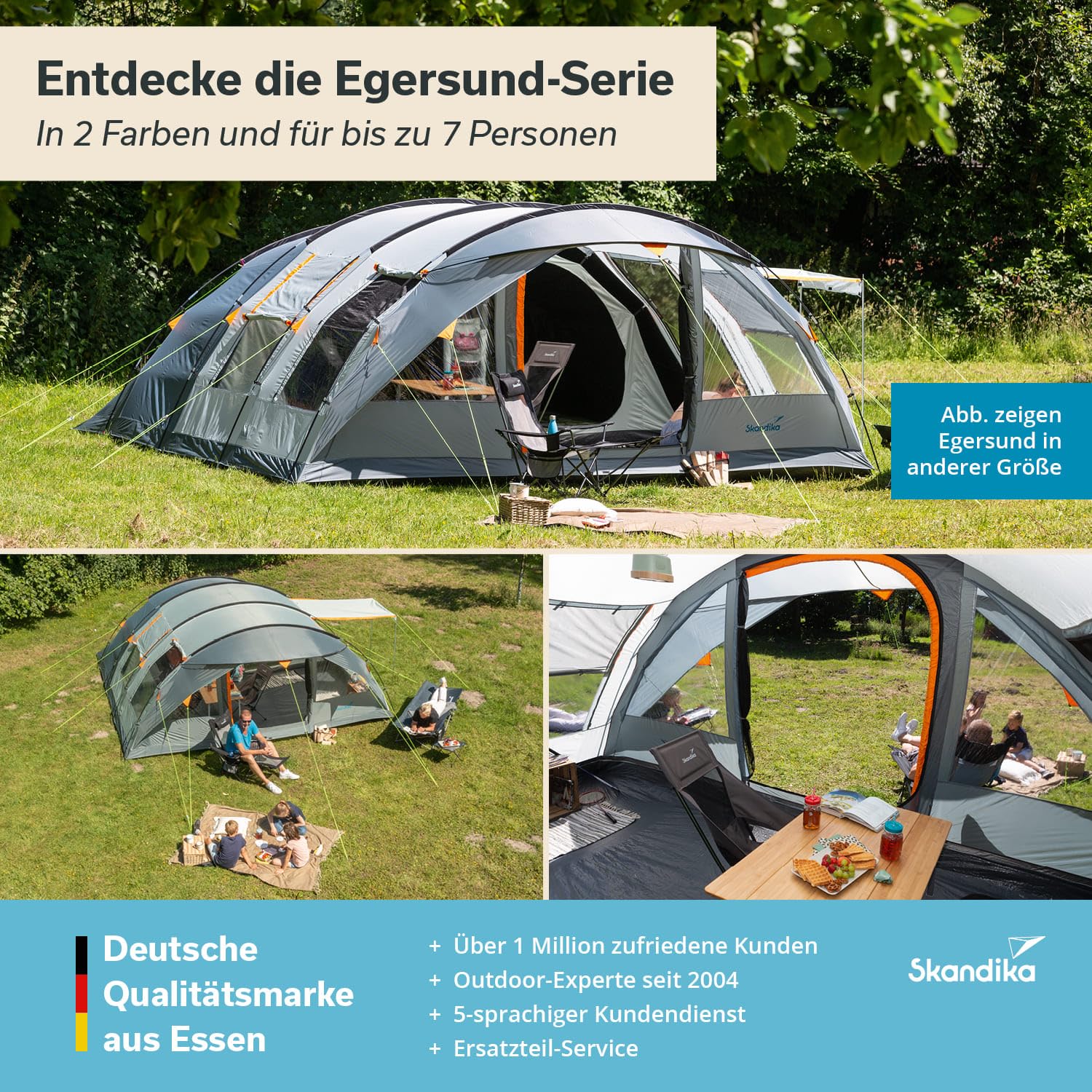 Skandika Egersund Sleeper Protect 3/5/5 XL/7XL Personas | Tienda de campaña con Sleeper Technologie, Suelo Cosido, Cabina de Dormir Negra, Impermeable