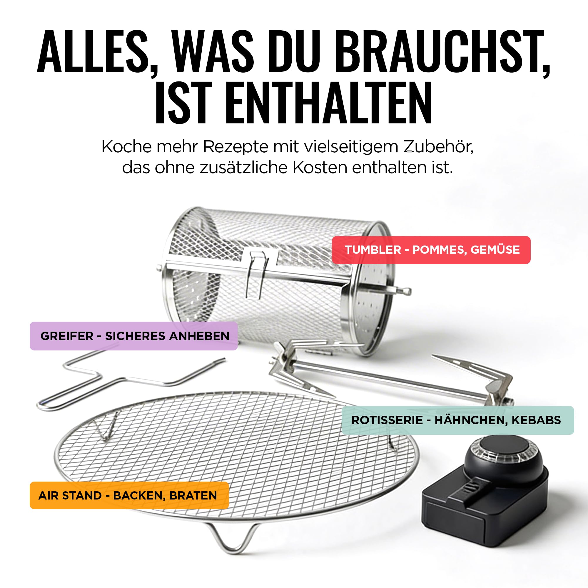 Fritaire Ungiftiger Glas-Airfryer™, 5 L – 360° Sicht, Selbstreinigung, 400 °F Heißluft-Vortex für gleichmäßiges Garen, BPA- & Teflonfrei, 9-in-1 Funktionen: Airfryer, Rotisserie, Backen, Schwarz