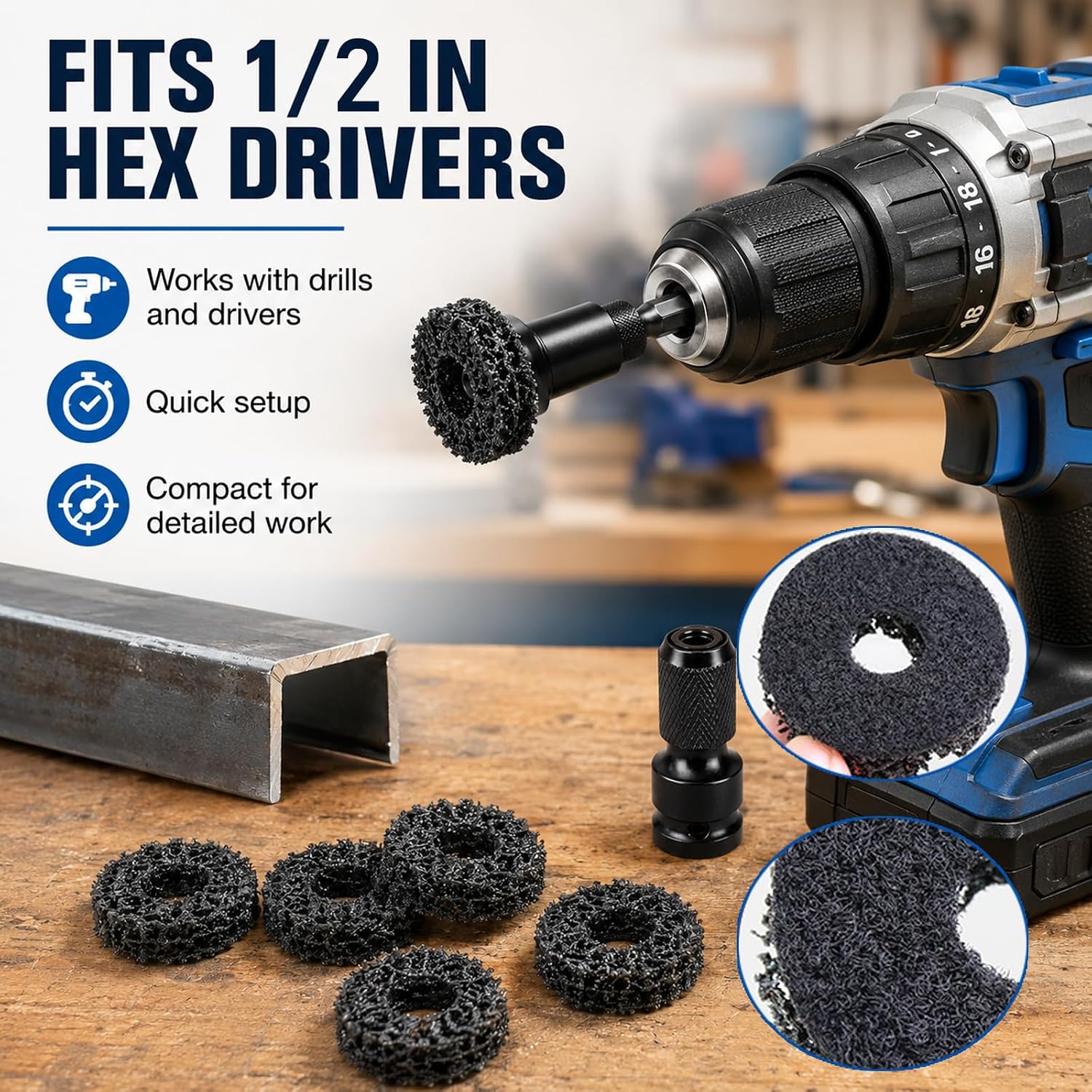 22 Pcs Wheel Hub Brake Cleaning Tool Kit, Wheels Stud Cleaner with 20 Pads, Fits 1/2” Wrenches or Electric Drill