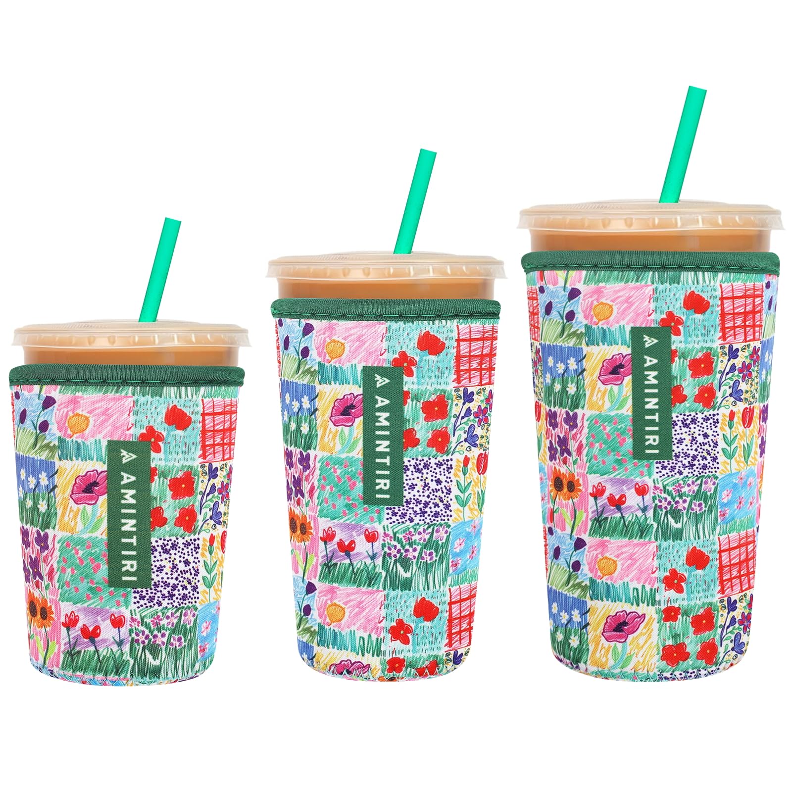 3 Pack Reusable Insulator Neoprene Sleeve for Iced Coffee &amp; Cold Soda