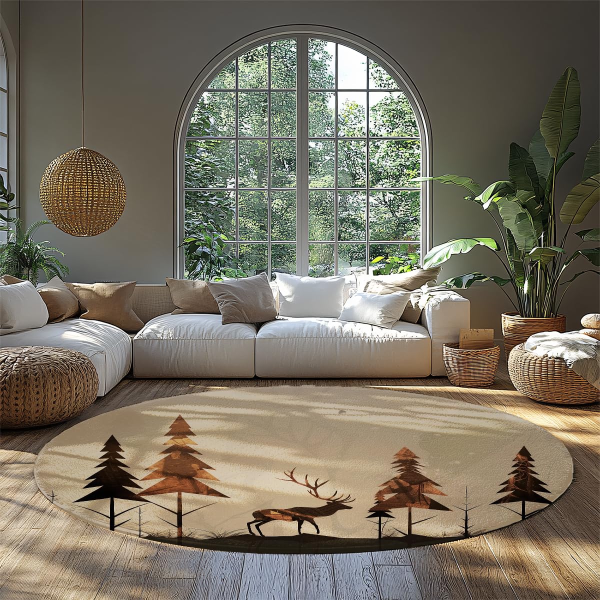 Tapis sauvage Southwestern cerf woodland rond 120cm chambre adulte