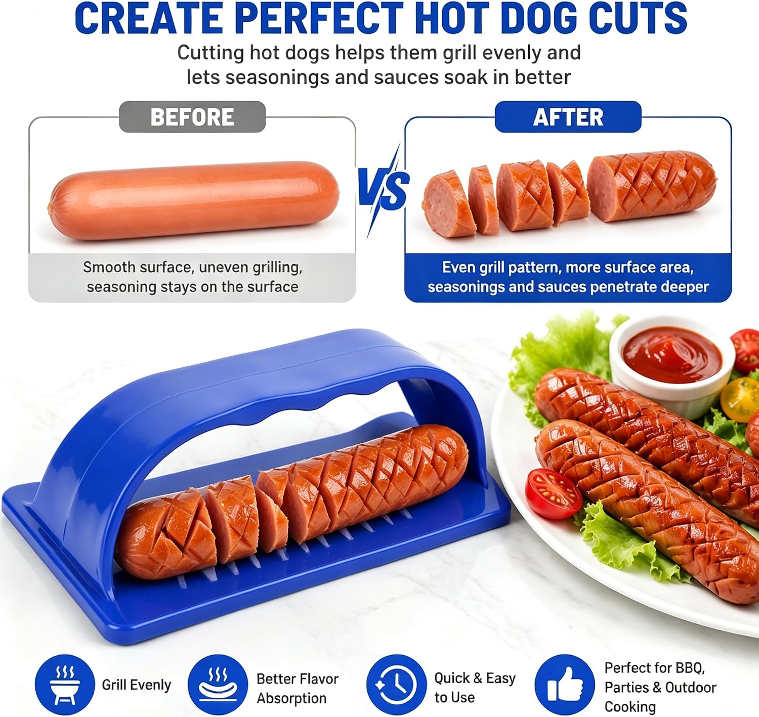 Manual Hot Dog Cutter, Hot Dog Scorer Criss Cross, Spiralizer Air Fryer Skewer Rack for Bbq Outdoor Camping Grill Transparent