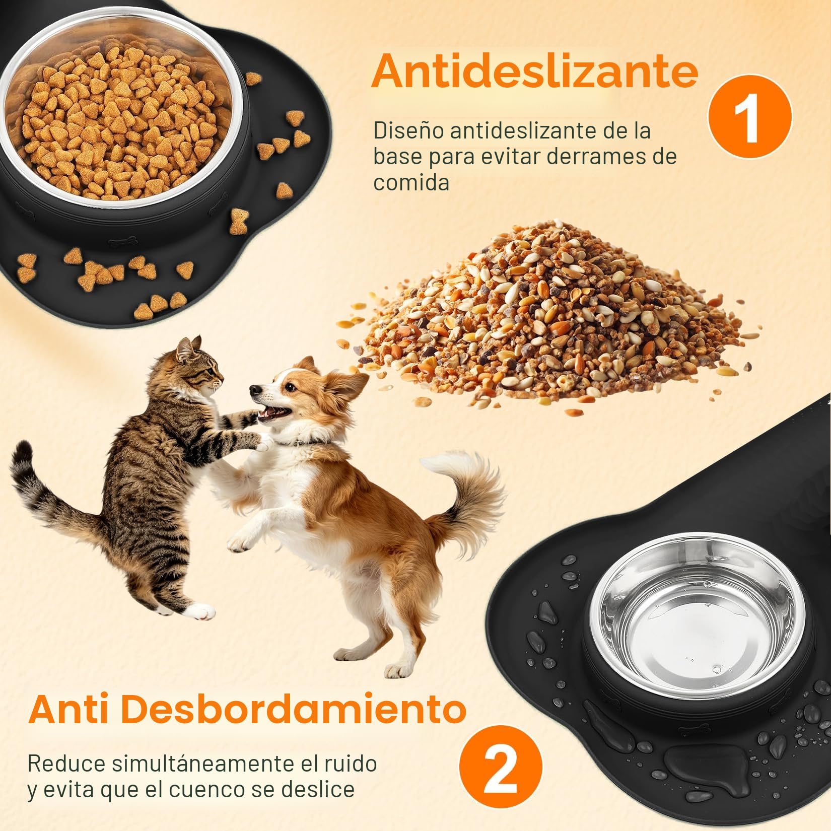 2 PcsComedero Perro Pequeño, Comedero Gatos, Comedero y Bebedero Perros Antigoteo, Comederos Bebedero para Gatos Perros Mascotas de Acero Inox, con Base de Silicona Antideslizante (S 36 x 21 cm)