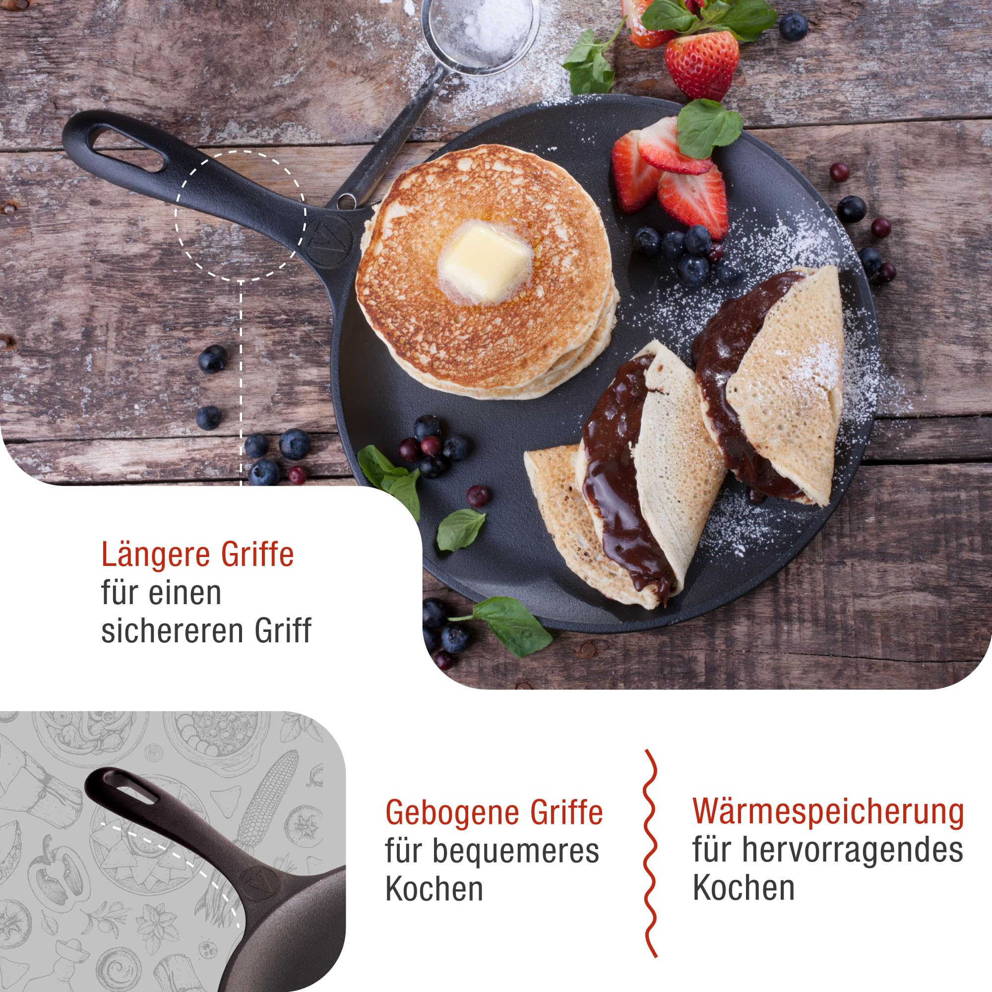 VICTORIA Grillpfanne Gusseisen Eingebrannte Comal Pizza-Pfanne 26,6cm, Induktion, Feuer, Grill, Ofen, Glaskeramik, Gas, Vorgewürztem um eine Giftfreie Antihaftbeschichtung ohne PTFE zu Schaffen