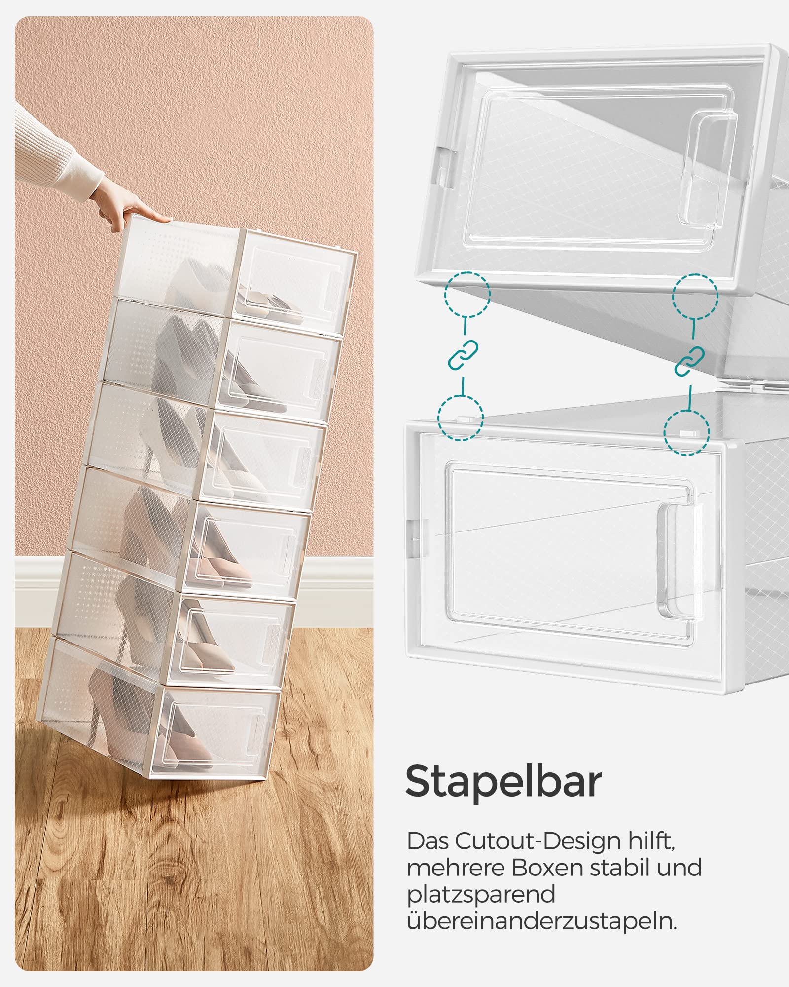 6 Acryl-Schuhboxen Transparent Stapelbar - Faltbare Schuh-Organizer Mit Tür