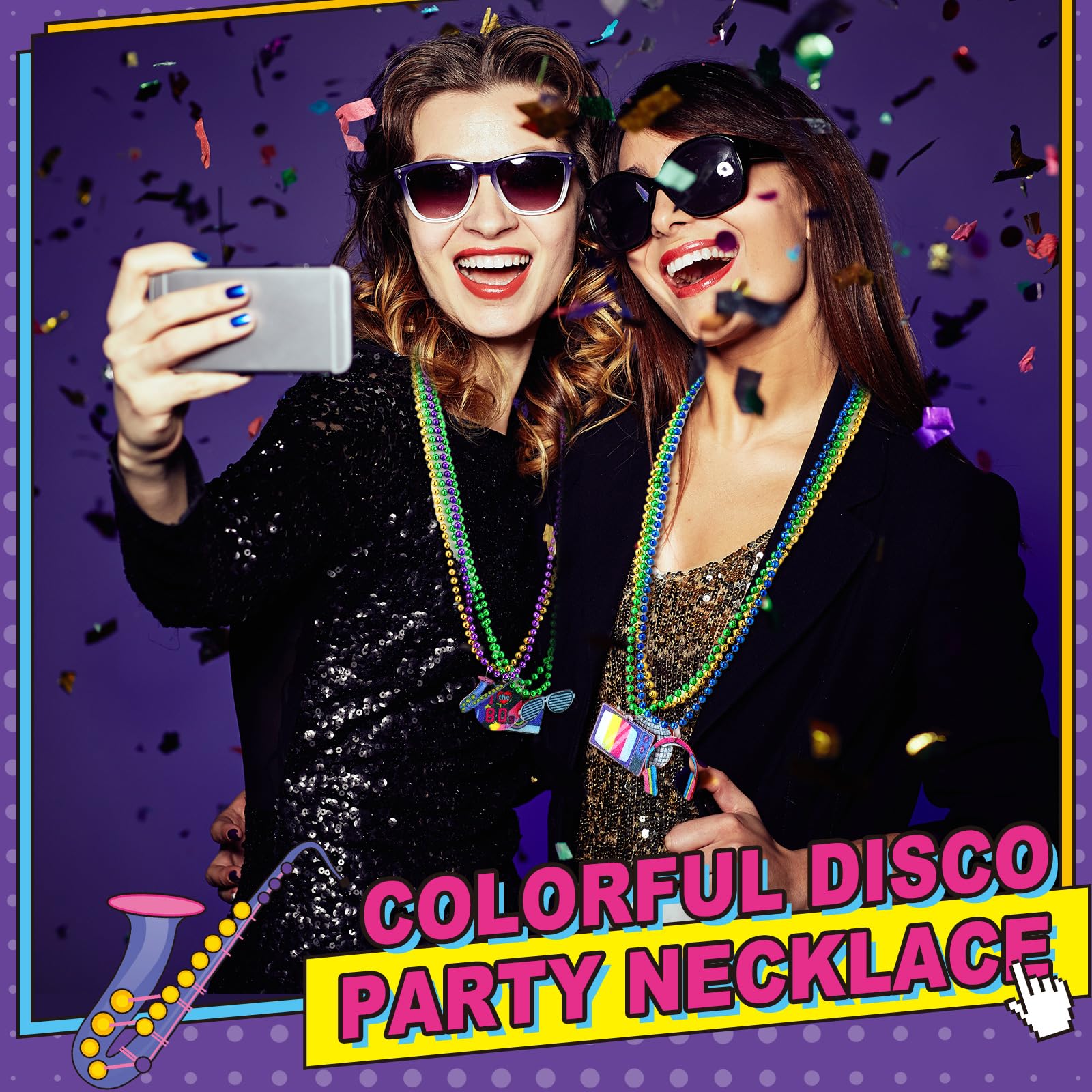 Ecally 100 Stück 80er Jahre Party Halsketten Retro Neon Bunte Disco Sonnenbrille Radios Party Halskette für 80er Jahre Rock Disco Musik Thema Party Supplies