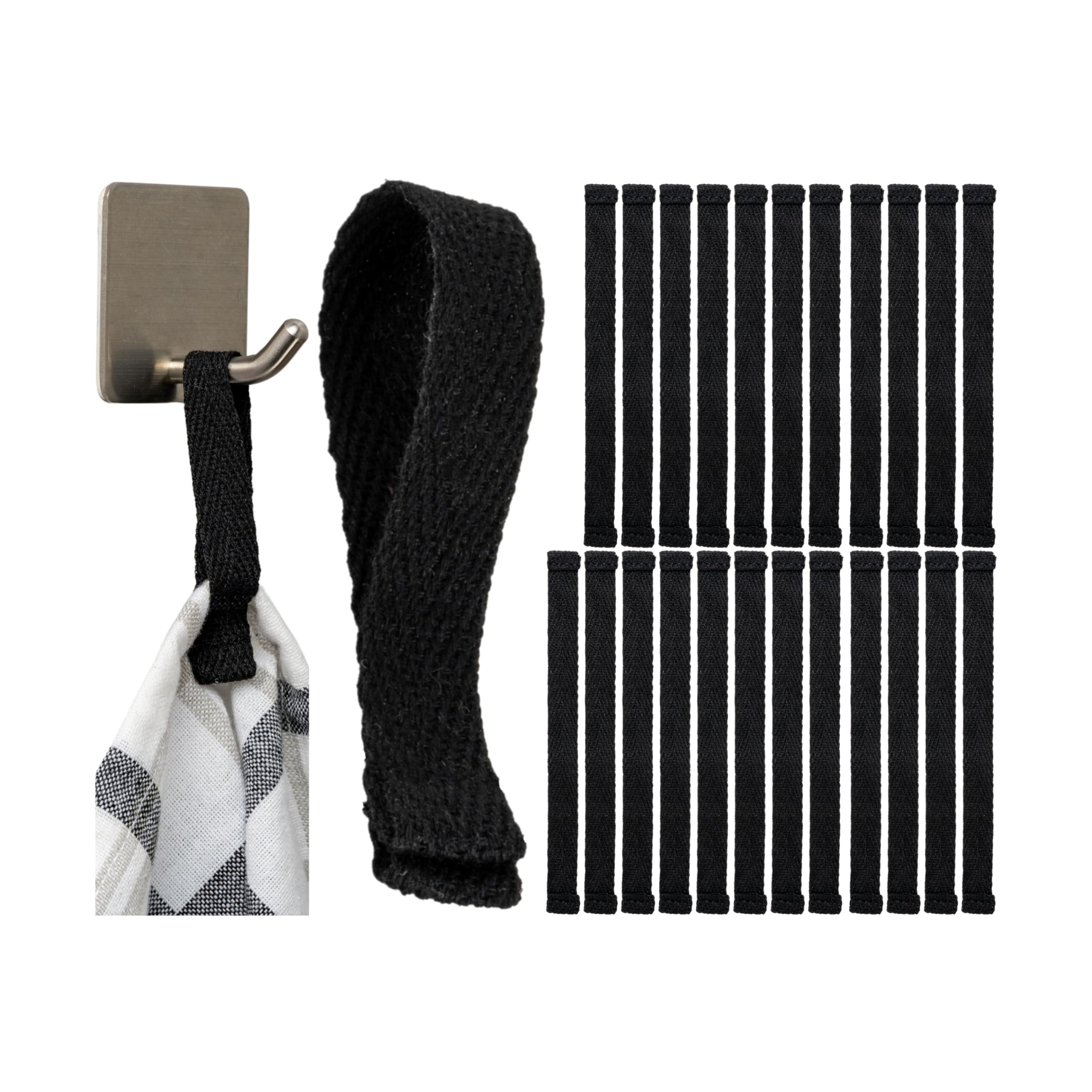 Your Day Mate Sew-on Towel Hangers, 24 Pieces, 150 x 12 mm Loops, in Black, Made of Cotton, Folded and Sewn Ends, Hanger Holder Set for Tea Towel, Towel, Cloth, Decoration, Camping