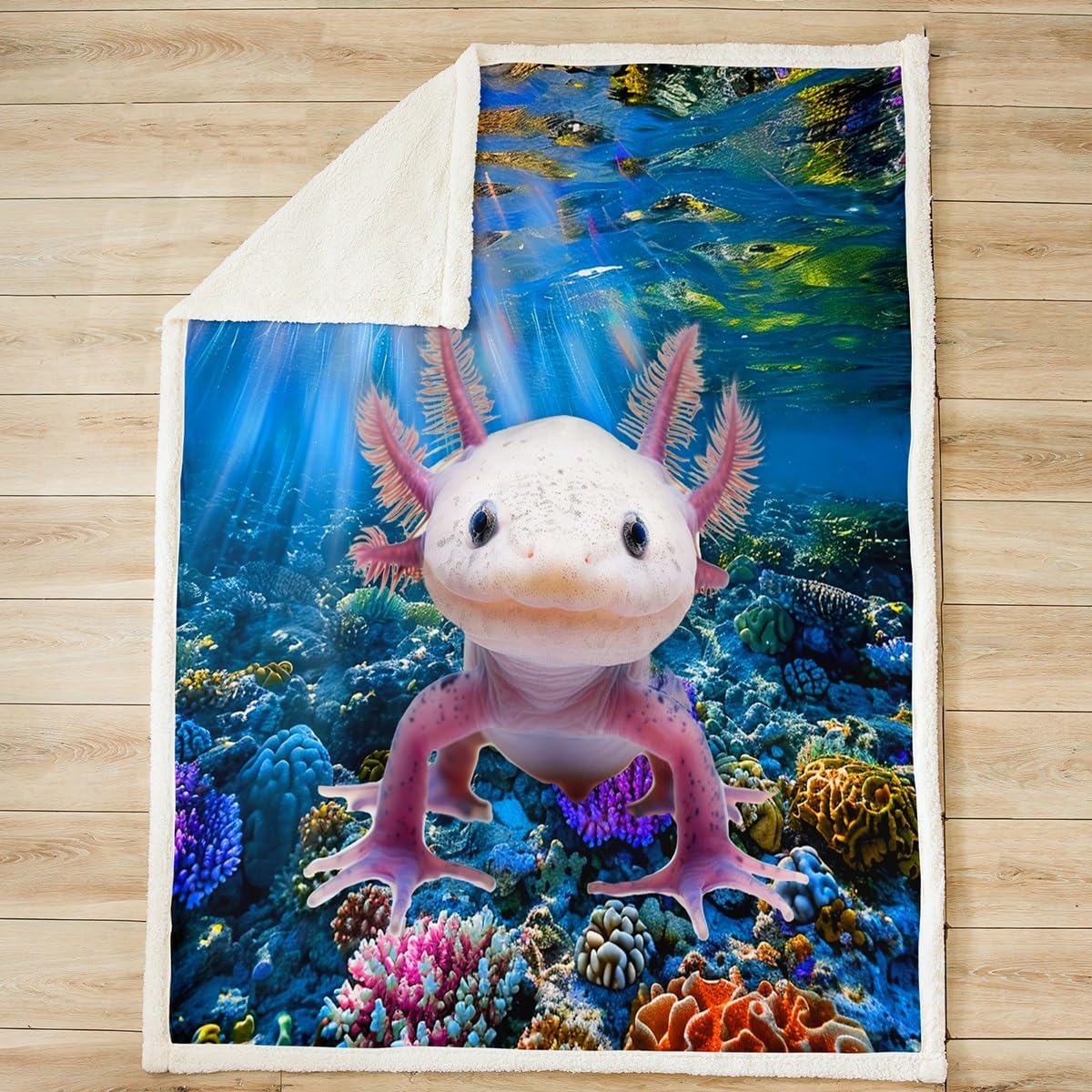 Cartoon Axolotl Sherpa Fleece Throw Blanket - Kawaii Axolotl Plush Blanket for Bed, Sofa, Couch - Twin 60"x80" - Ocean Sea Theme Marine Life