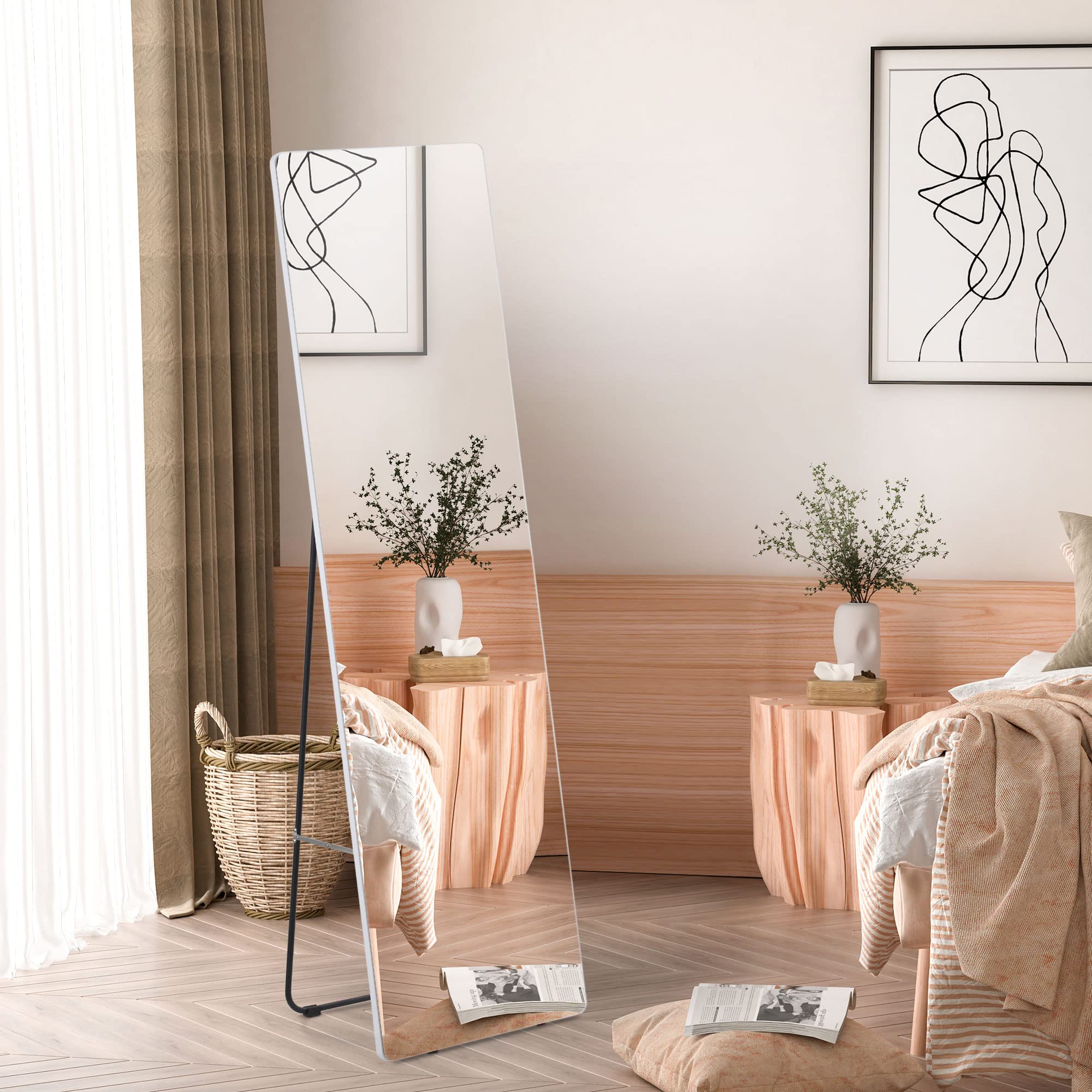 HOMCOM Ganzkörperspiegel, 160 x 45 cm Standspiegel mit Metallrahmen, Groß Bodenspiegel, Spiegel für Wohnzimmer, Schlafzimmer, Garderobe, Flur, Silber