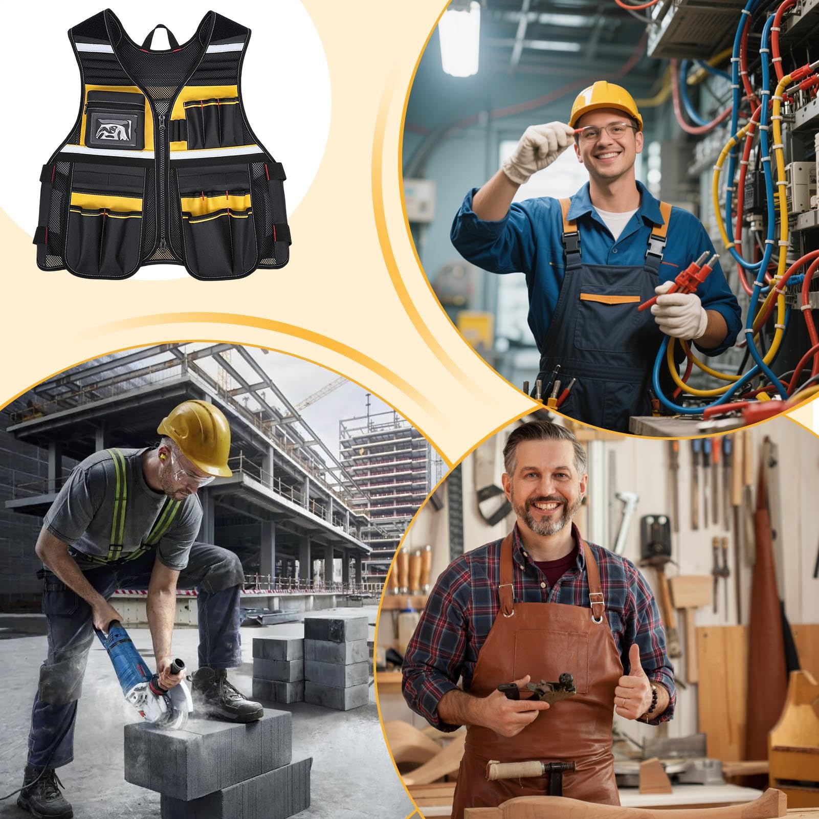 Gilet De Travail | Ceinture À Outils Multi-Poches Et Organisateur De Sécurité - Gilet À Outils Pour Électricien,Pour Mari Père Charpentier Construction Nettoyage Grill Mécanicien Anniversaire