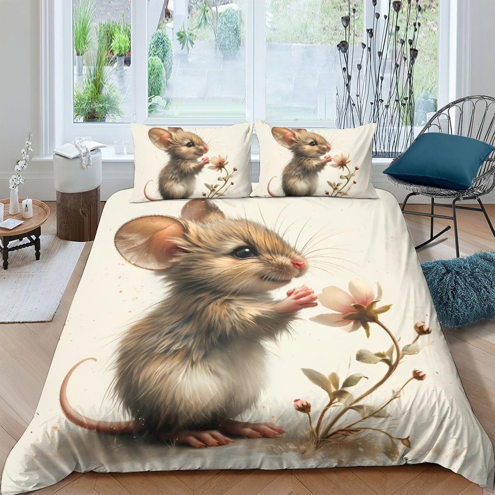 Ctjqhvkz Style-9 3D Printed Cute Mouse Fitted Sheet Microfiber Soft Cartoon Animal Flower Bed Cover For Bedroom Dorm Mattress Decor Single（135X200cm）