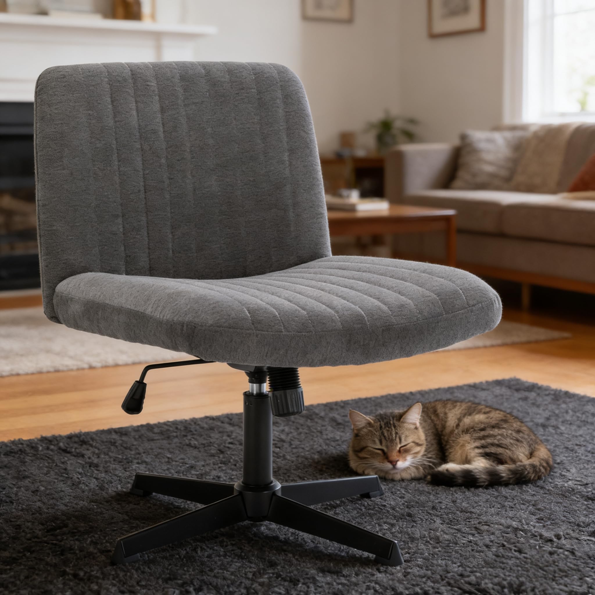 Armless Home Office Chair Wide Comfy Criss Cross Desk Seat No Arml Computer Task Chair Vanity Chair Height