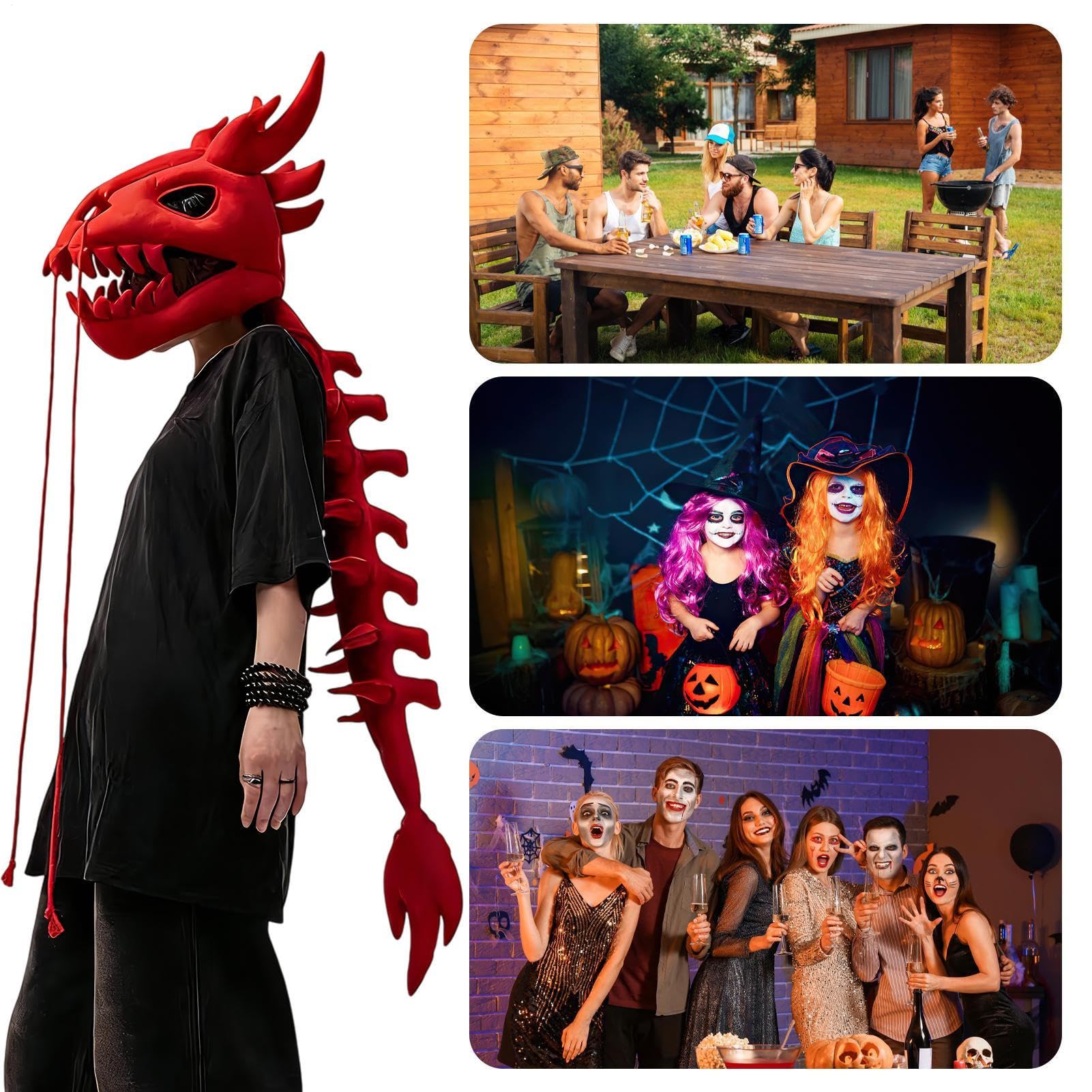 Genérico Kostium Dinozaura Dla Dzieci - Nakrycie Głowy 3D Czaszki i Kręgosłupa, Realistyczny Szkielet Dinozaura Kostium Dla Dorosłych - Na Halloween Imprezy i Eventy