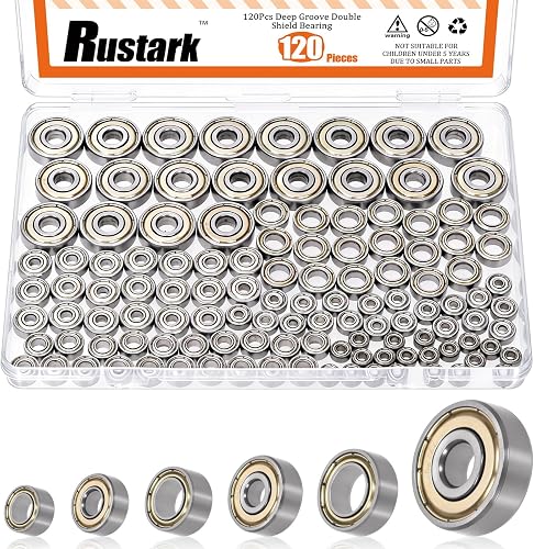 Rustark 120Pcs 6 Sizes Carbon Steel Ball Bearing Deep Groove Ball Bearing Double
