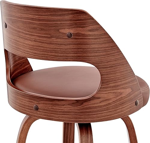 Miniatura 83 de Armen Living Jayden - Taburete de bar moderno giratorio de piel sintética gris y madera de nogal de 26 pulgadas para encimera de isla de cocina