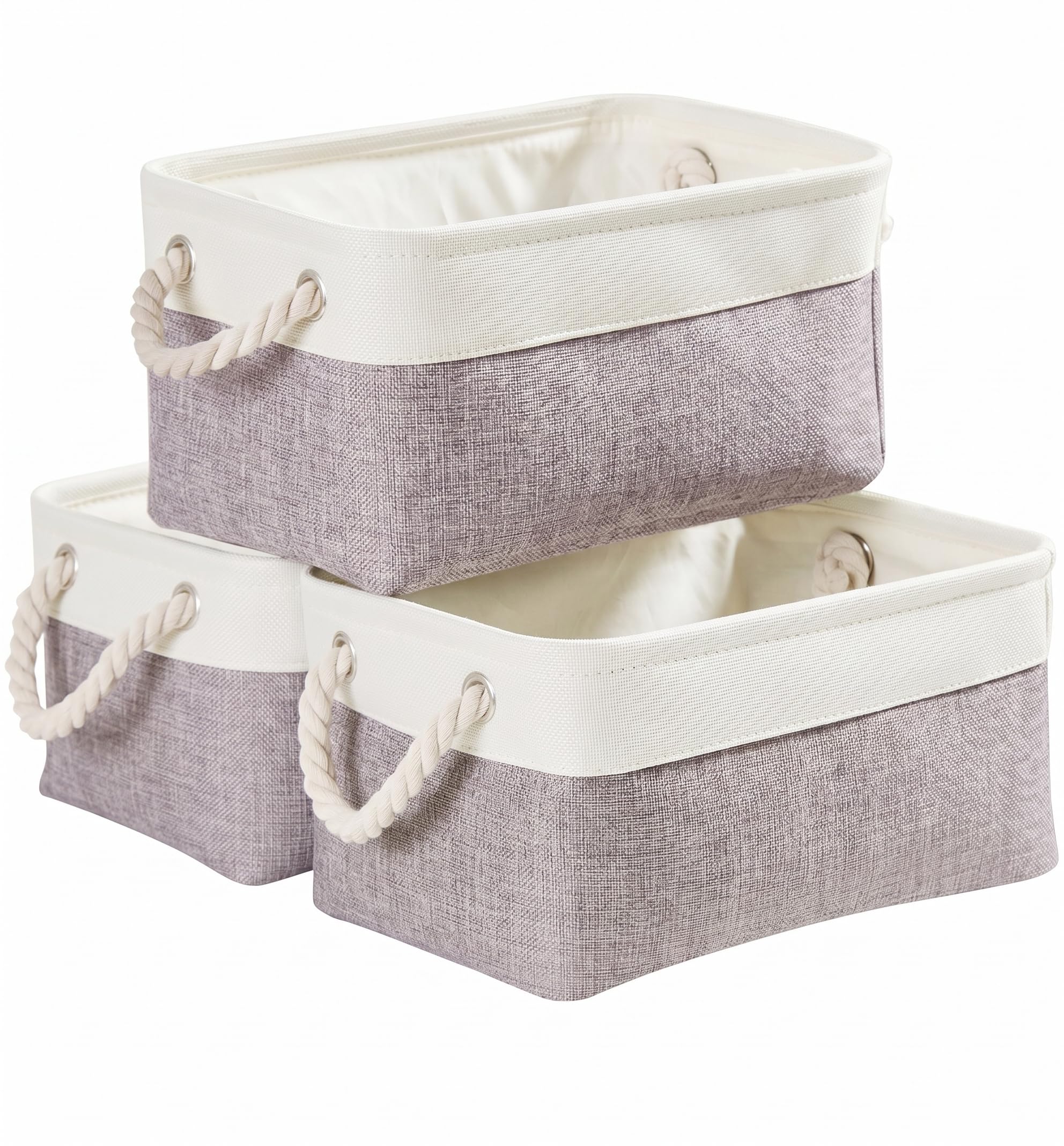 Mangata Large Storage Box set of 3, Fabric Storage Baskets with Handles for Cupboards, Wardrobe, Shelves, Bathroom, Clothes, Toys, Towel (41x31x20 cm, Grey White)