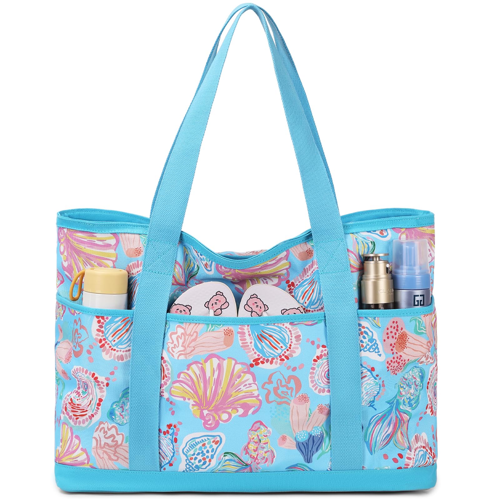 JANSBEN Bolsa de playa XXL familiar para mujer, grande, con cremallera, bolsa de playa de lona, bolso de la compra, para playa, viajes, compras, Seabed