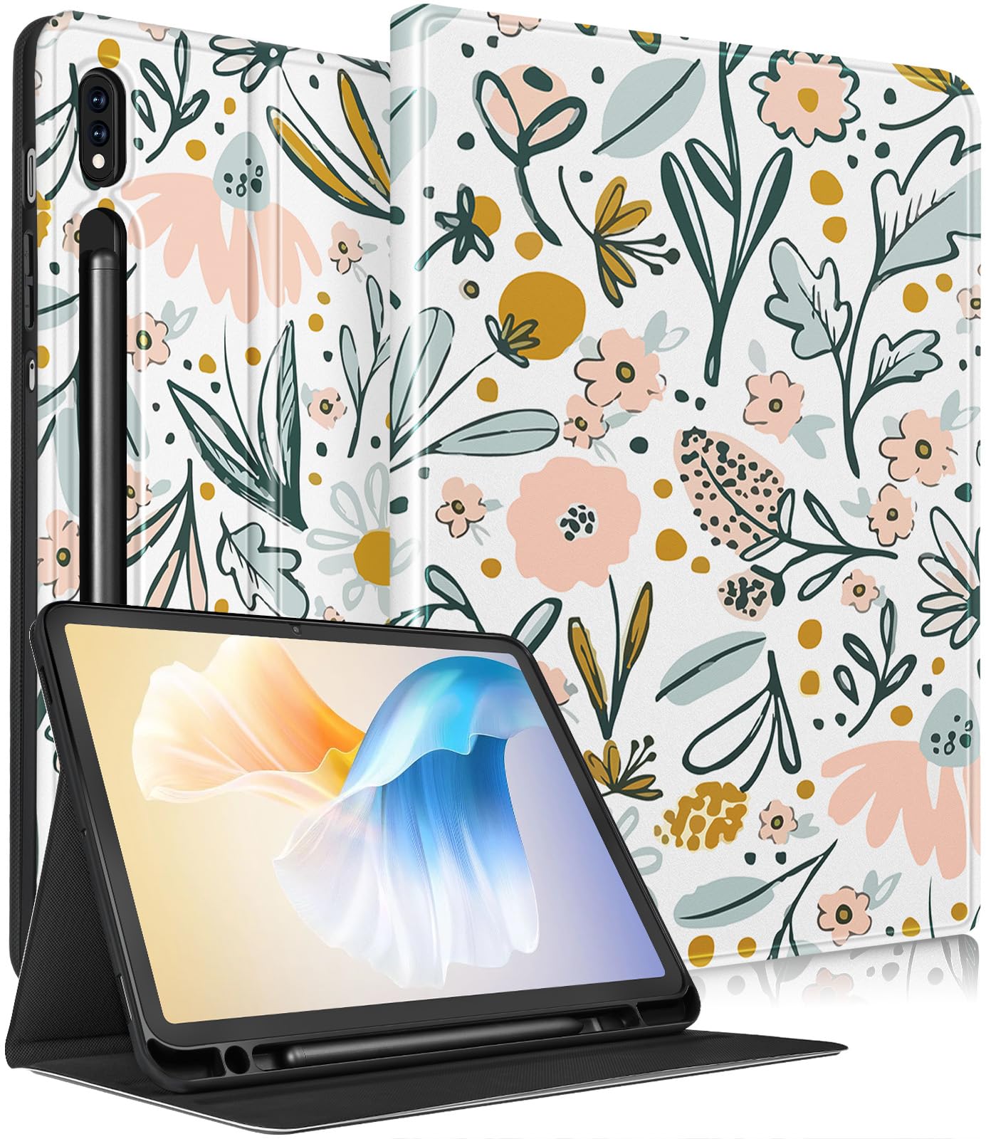 for Samsung Galaxy Tab S8 Plus/ S7 Plus/ S7 FE Case 12.4 Inch Women Girls Cute Folio Flower Girly Kawaii Floral Pretty Cover for Samsung Tablet S8 Plus 2022/ S7 Plus 2021/ S7 FE 5G Cases